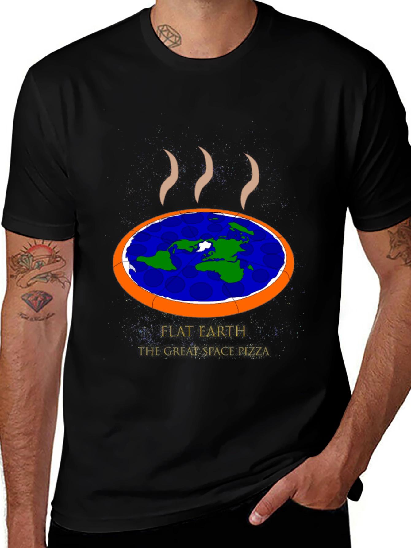Flat Earth Pizza Graphic T-Shirt