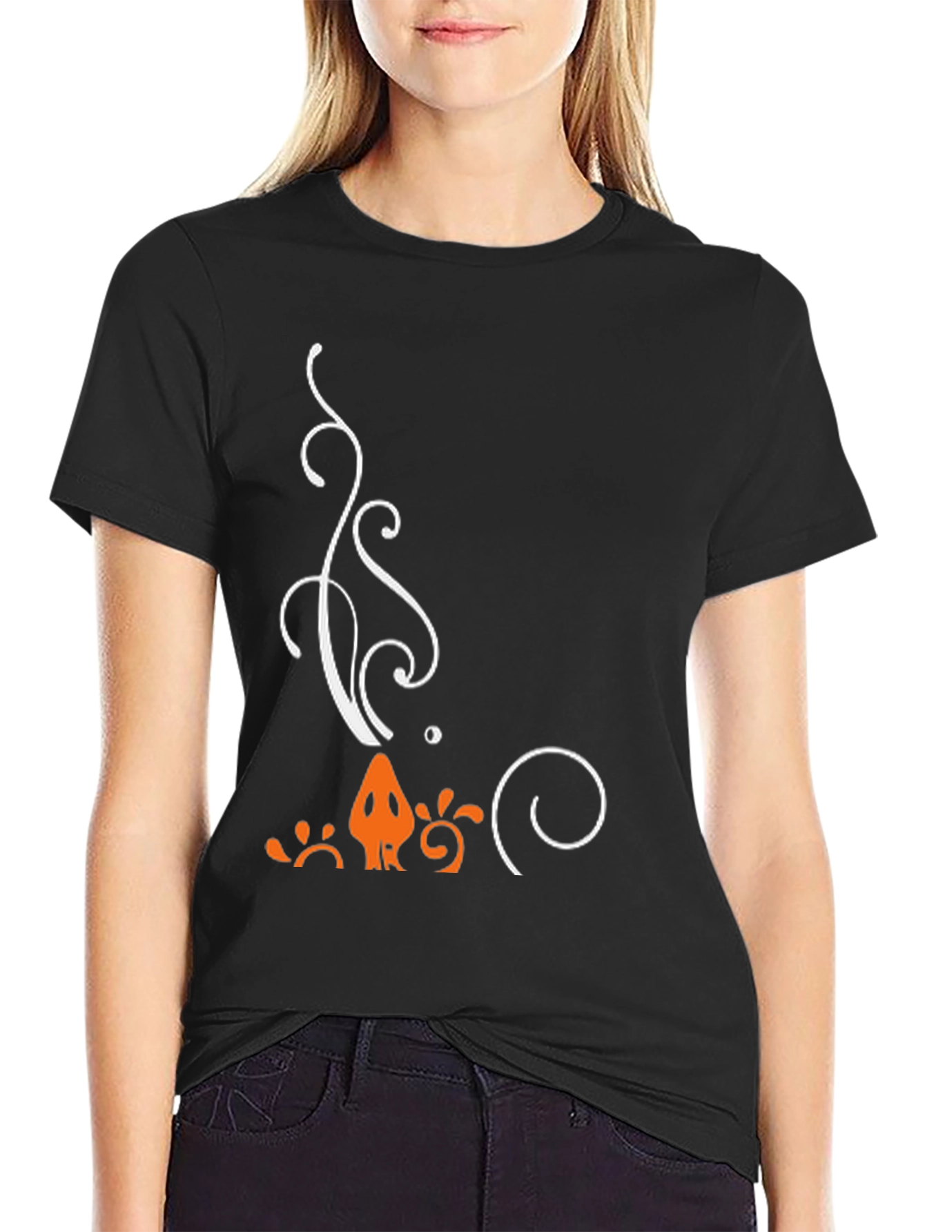 Stylized Graphic Tee - Black Cotton Blend