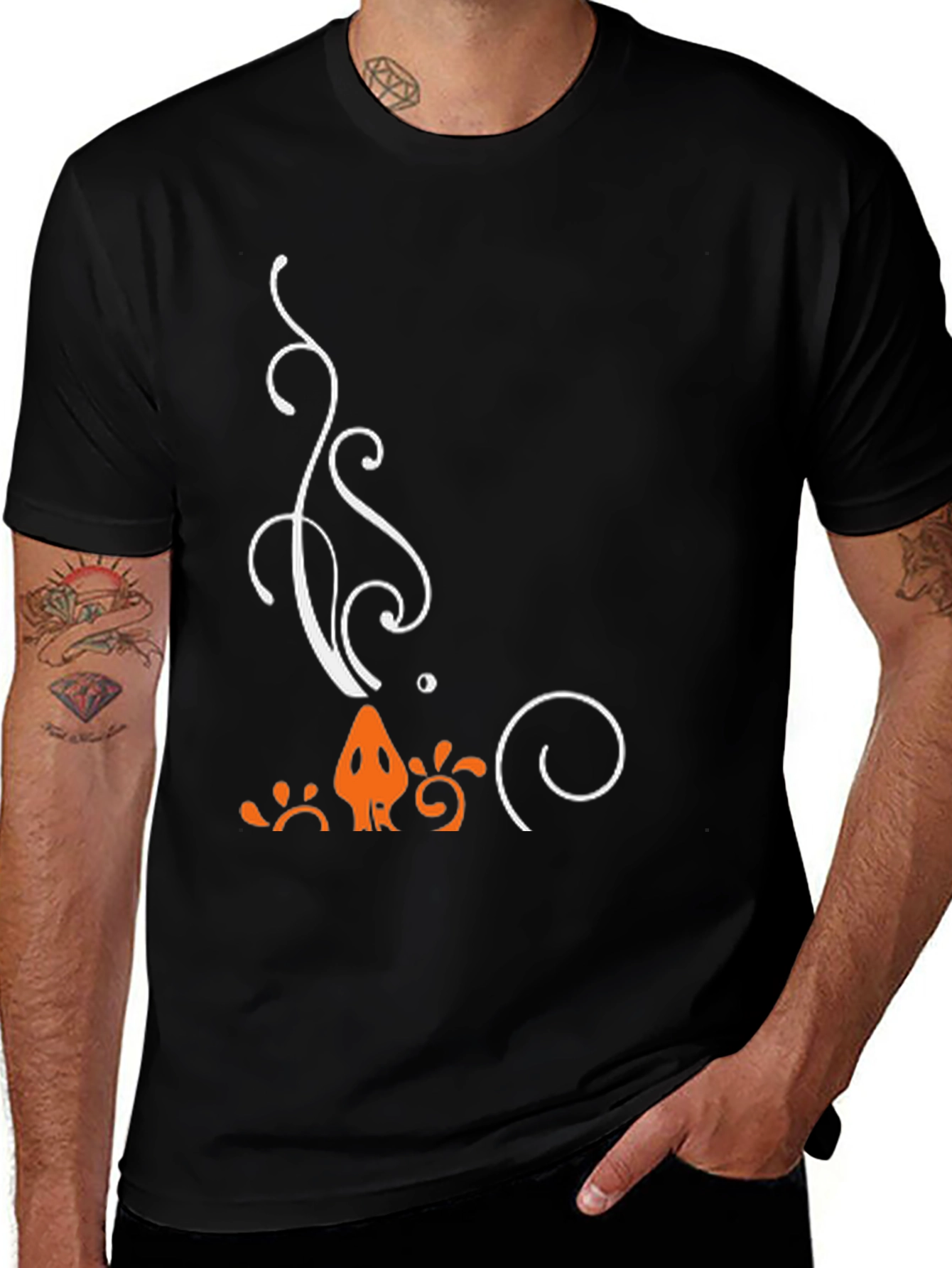 Stylized Graphic Tee - Black Cotton Blend