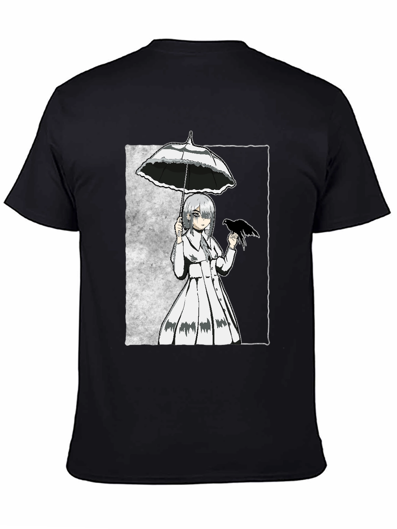 Anime Girl with Umbrella & Crow Graphic Tee