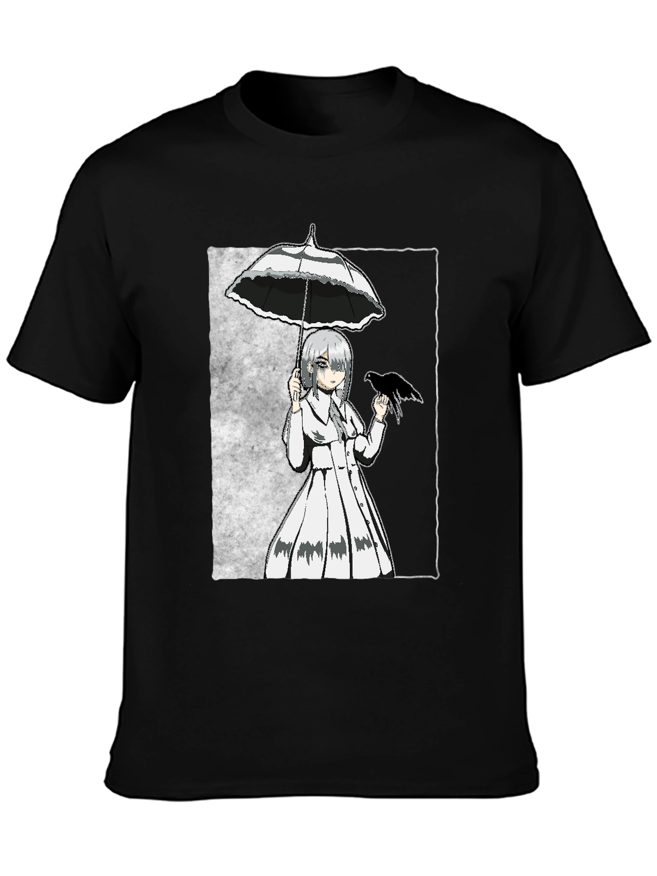 Anime Girl with Umbrella & Crow Graphic Tee