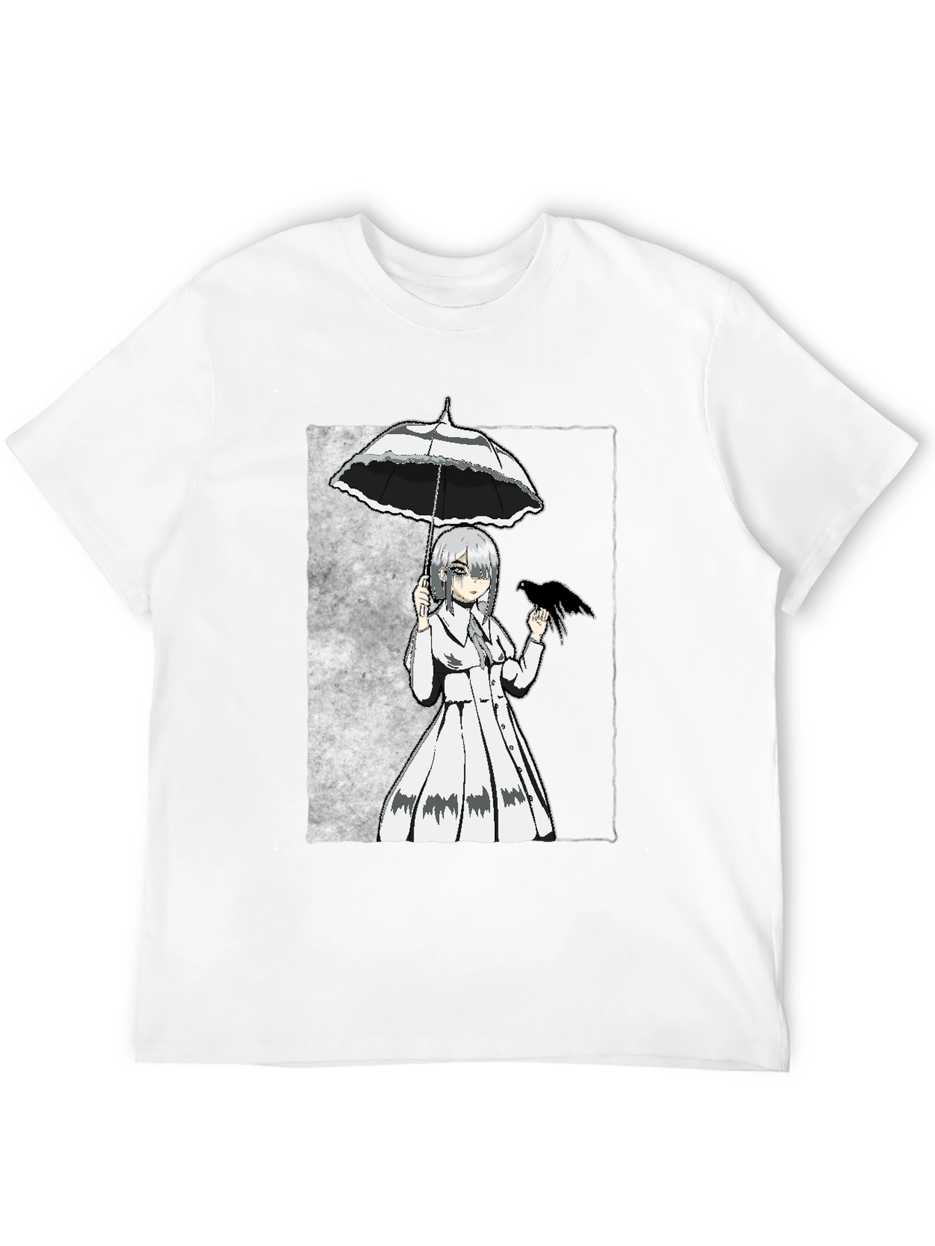 Anime Girl with Umbrella & Crow Graphic Tee