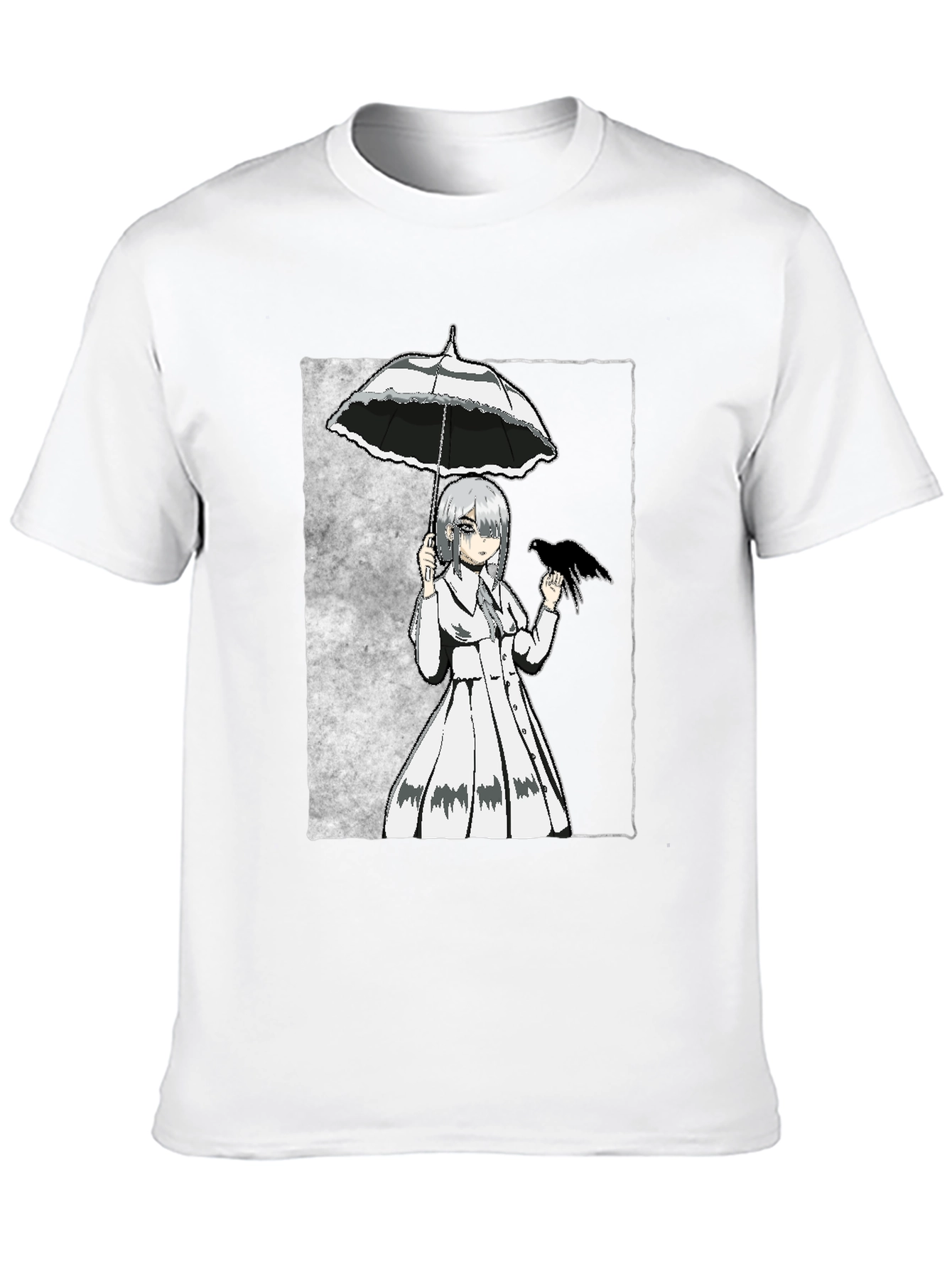 Anime Girl with Umbrella & Crow Graphic Tee