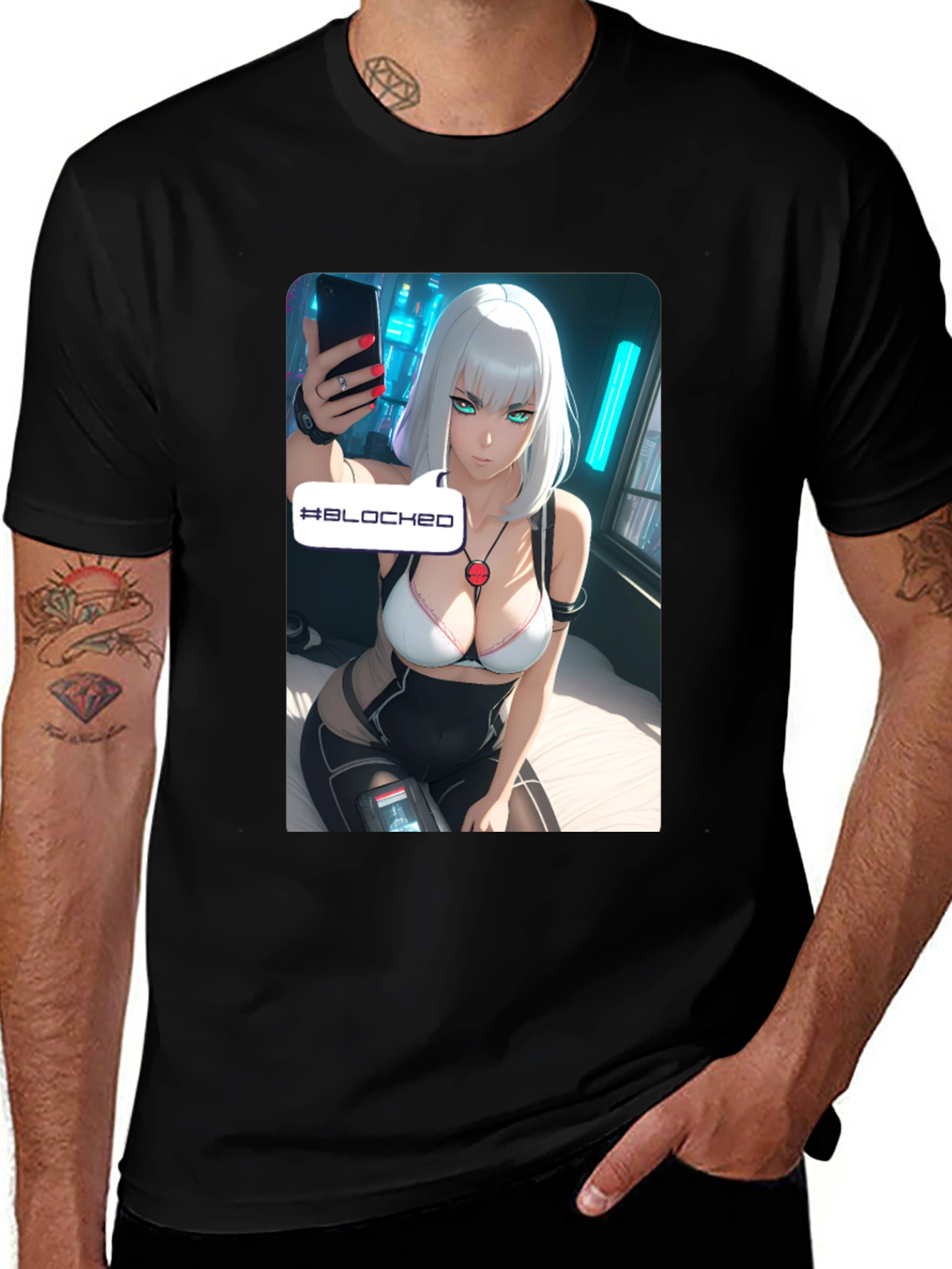Anime-Inspired Black Graphic Tee
