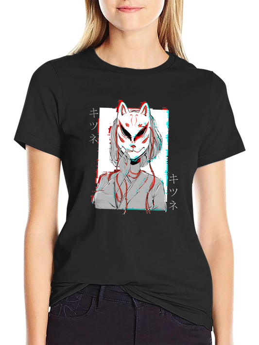 Kitsune Mask T-Shirt: Anime Manga Style