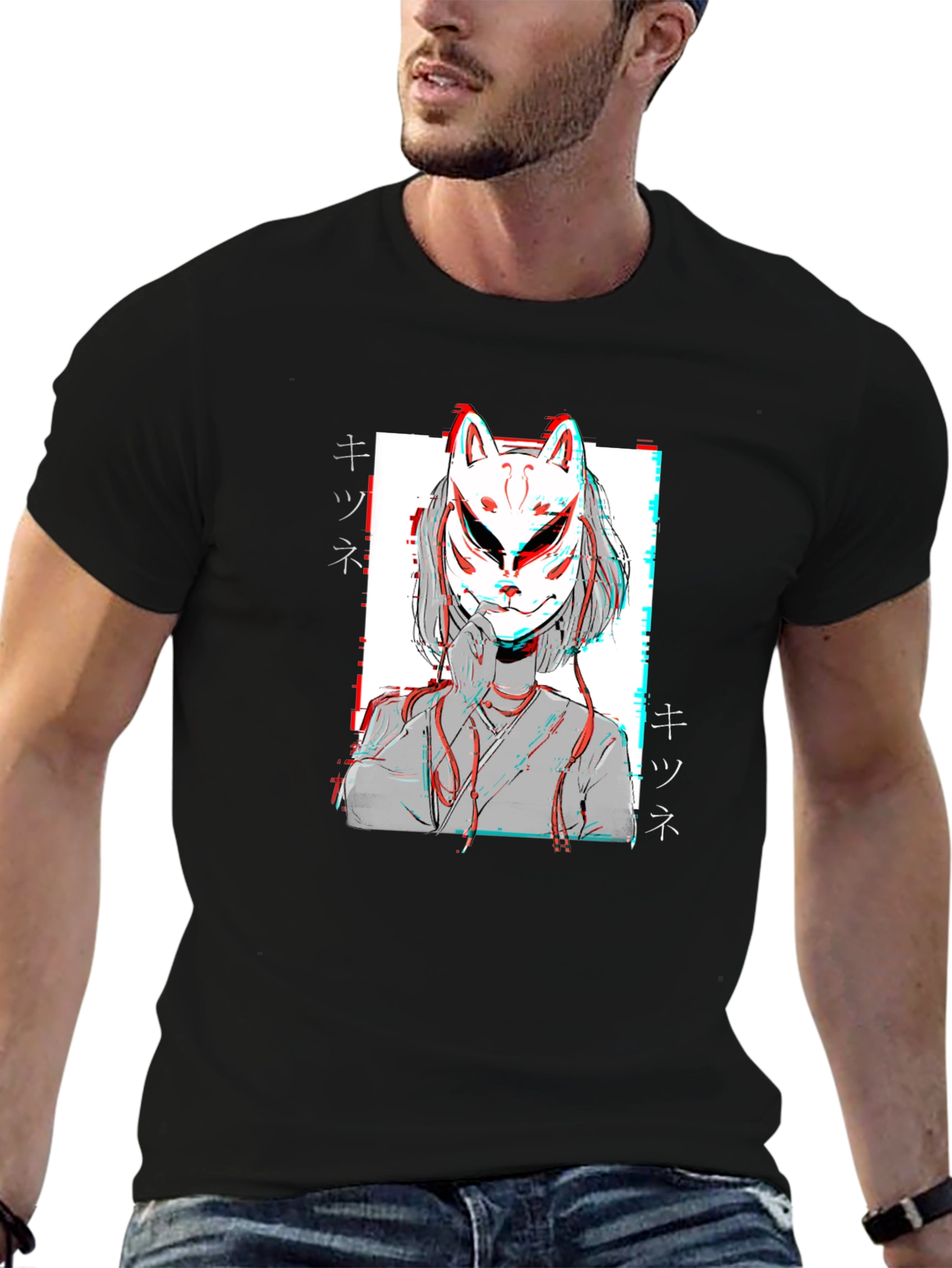 Kitsune Mask T-Shirt: Anime Manga Style