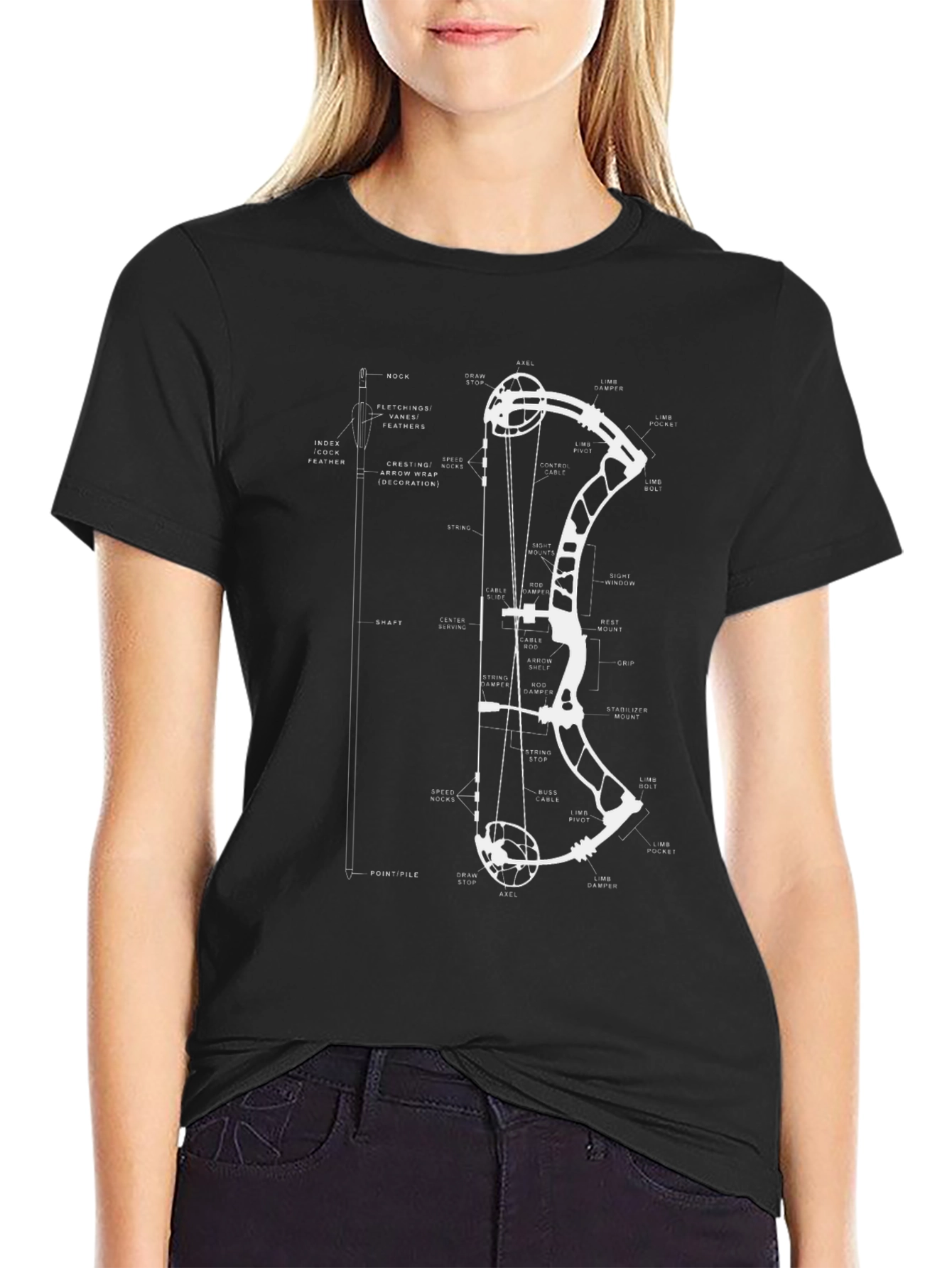 Archery Bow Blueprint T-Shirt - Technical Diagram Tee