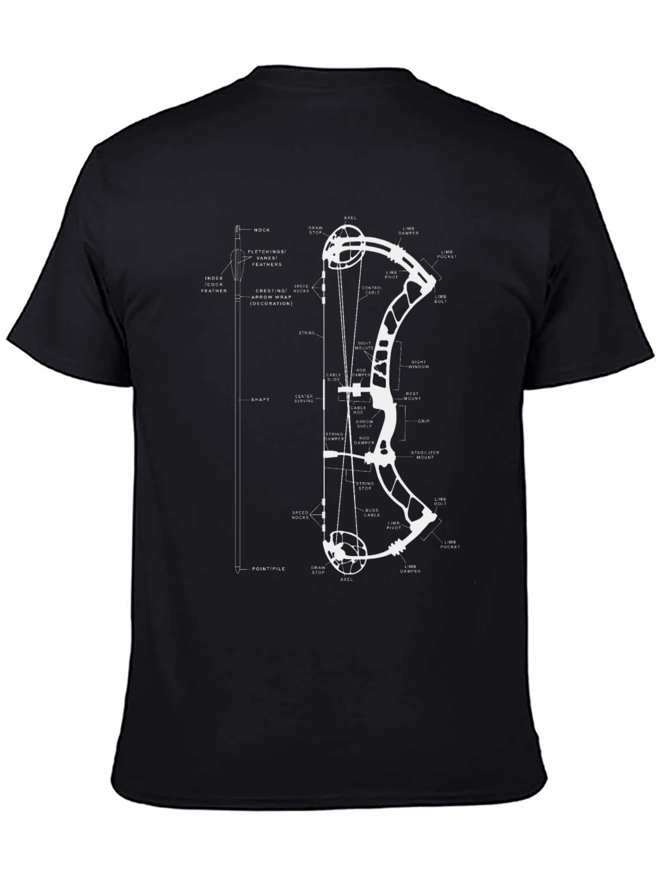 Archery Bow Blueprint T-Shirt - Technical Diagram Tee