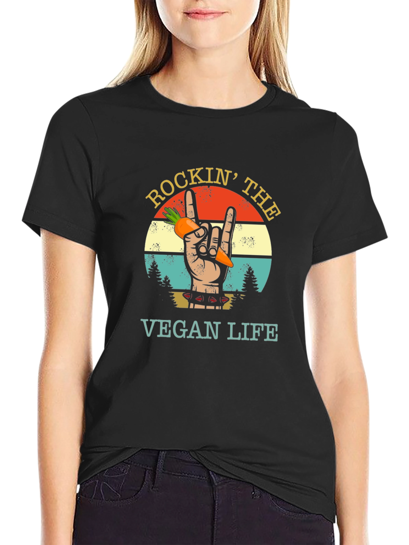Rockin Vegan Life Graphic Tee - Black T-Shirt