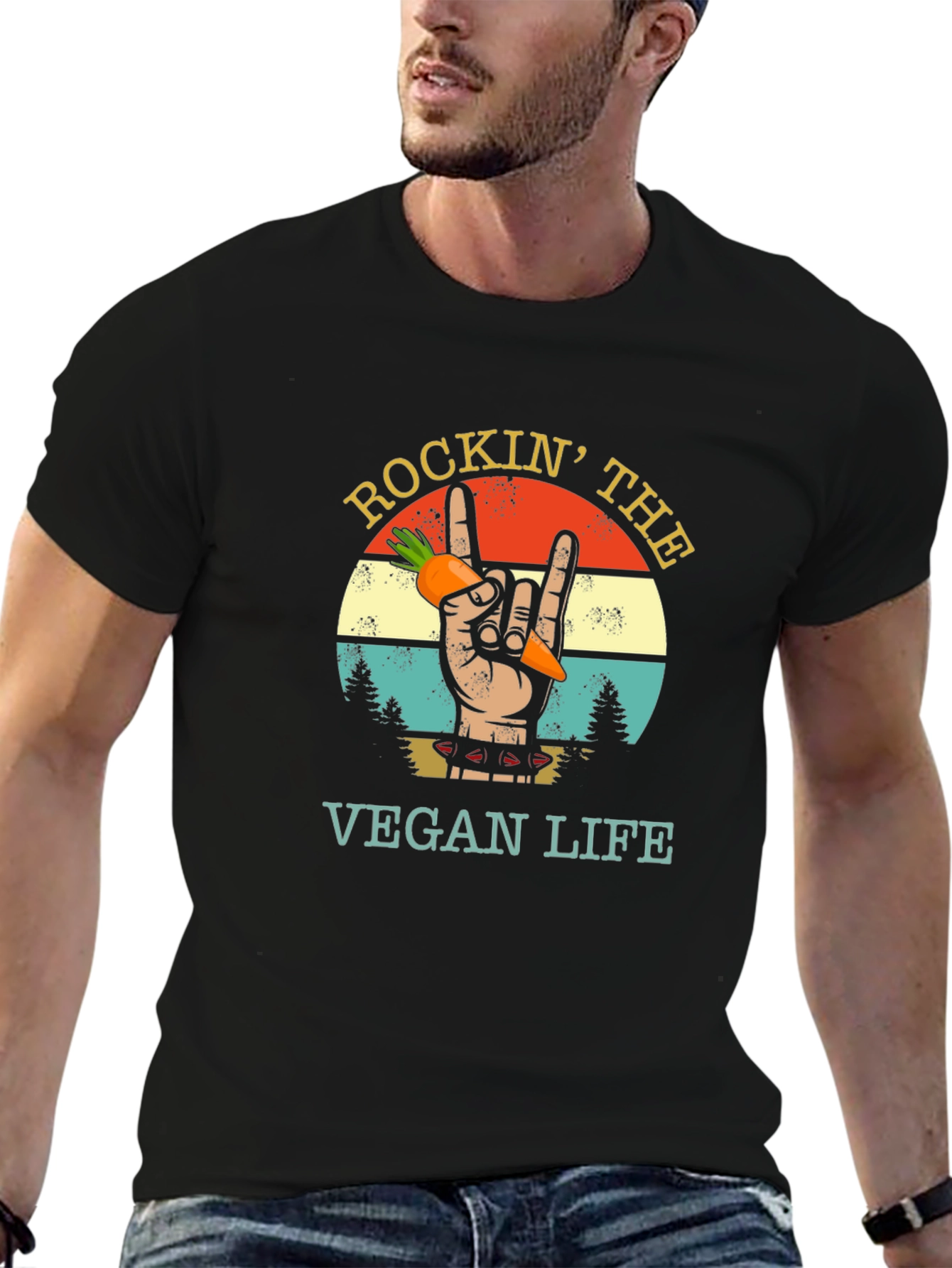 Rockin Vegan Life Graphic Tee - Black T-Shirt