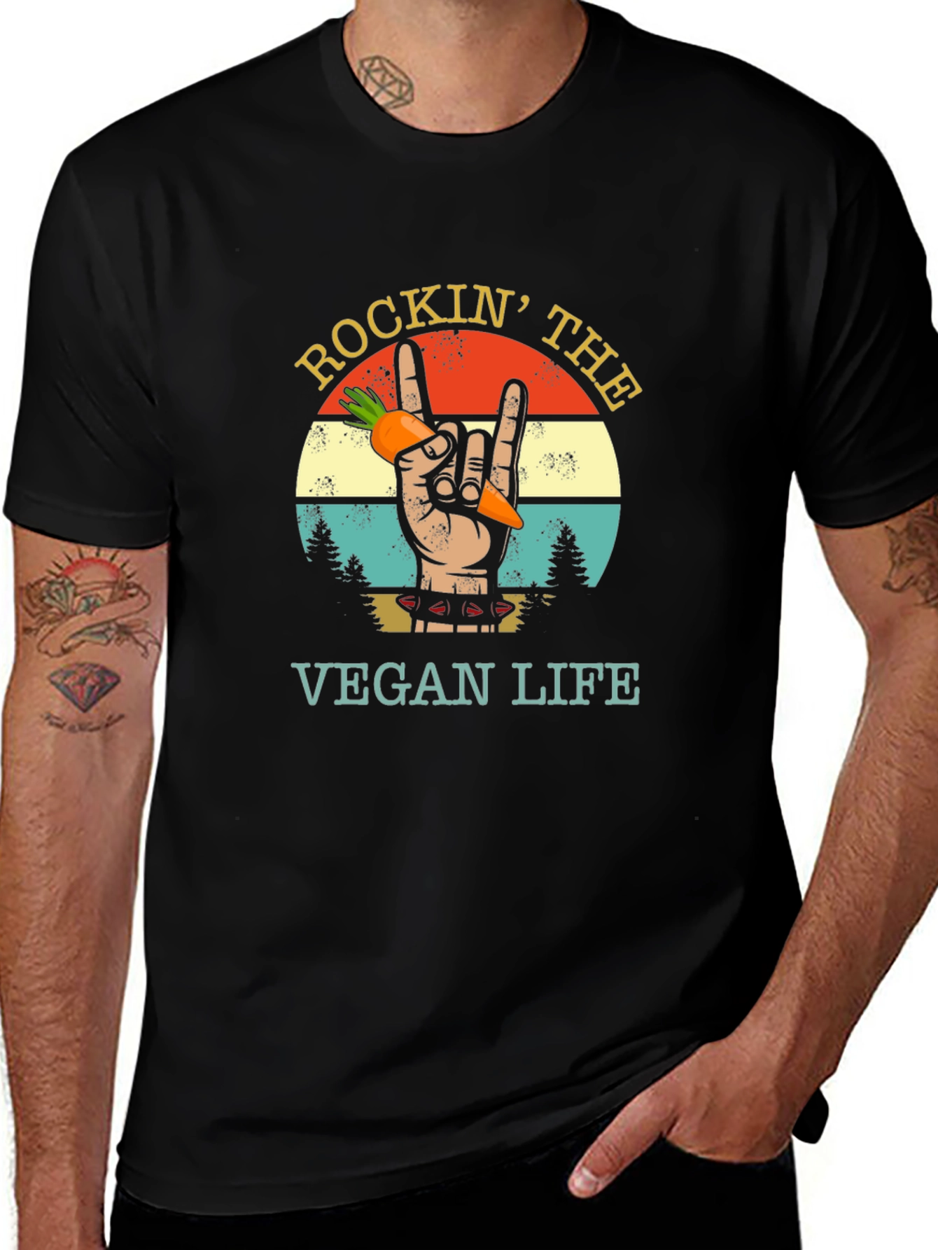 Rockin Vegan Life Graphic Tee - Black T-Shirt