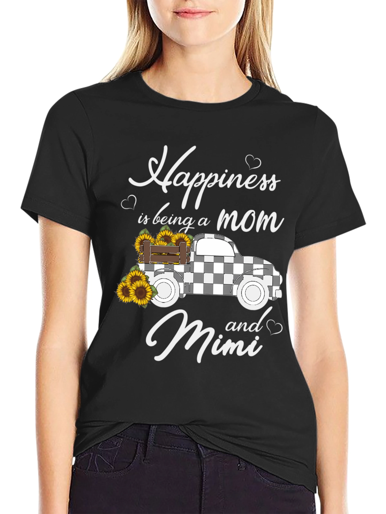 Happiness Mom and Mimi Black Graphic Tee