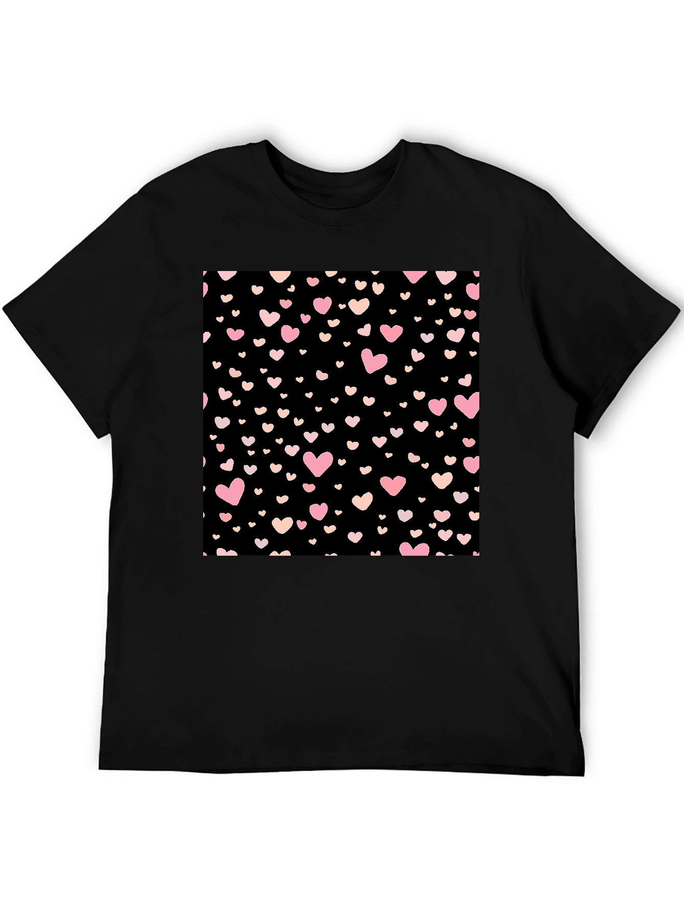 Heart Pattern Black Crew Neck T-Shirt