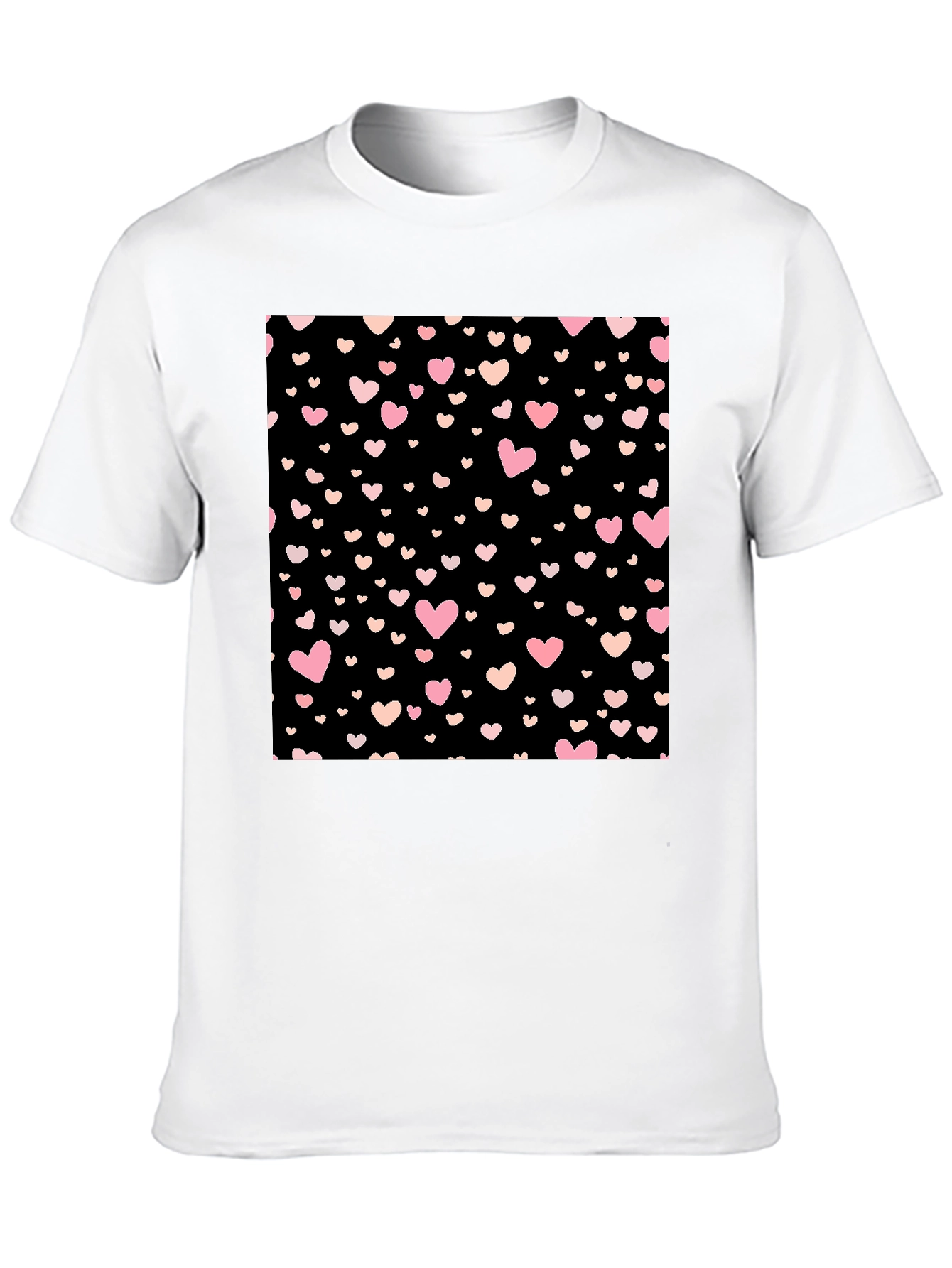 Heart Pattern Black Crew Neck T-Shirt