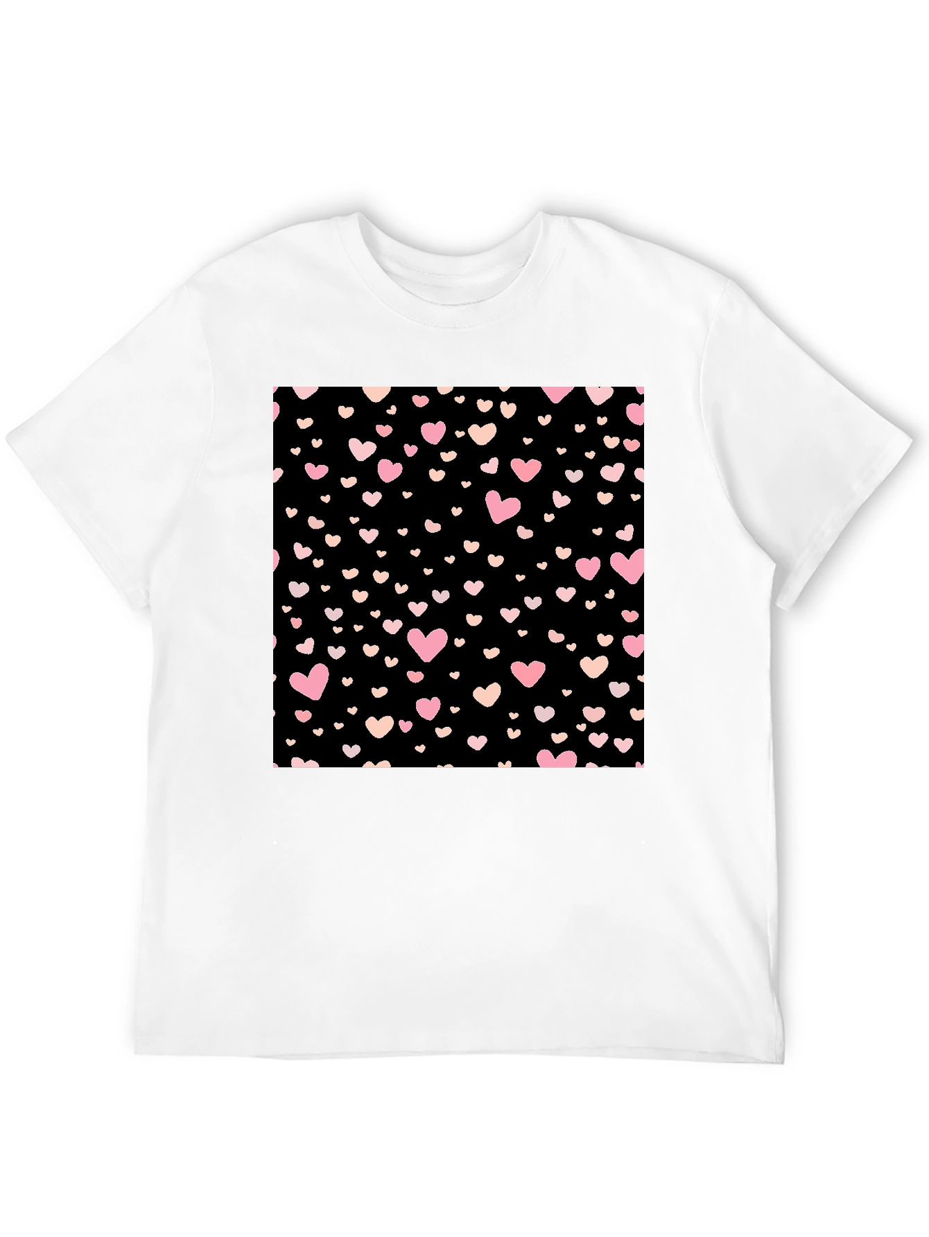 Heart Pattern Black Crew Neck T-Shirt