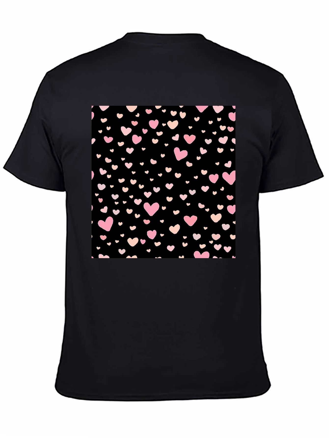 Heart Pattern Black Crew Neck T-Shirt