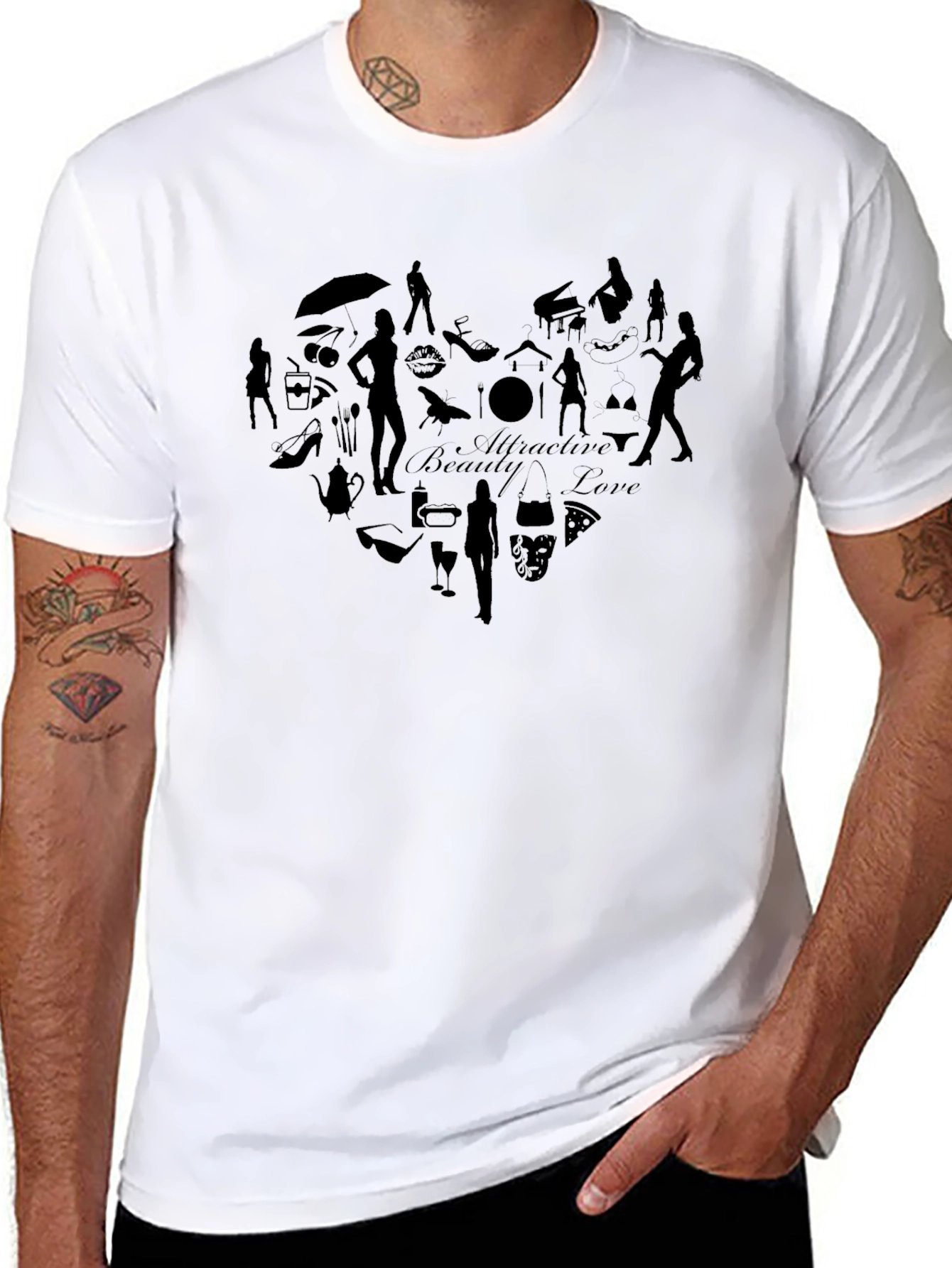 Attractive Beauty Love Heart Graphic Black T-Shirt