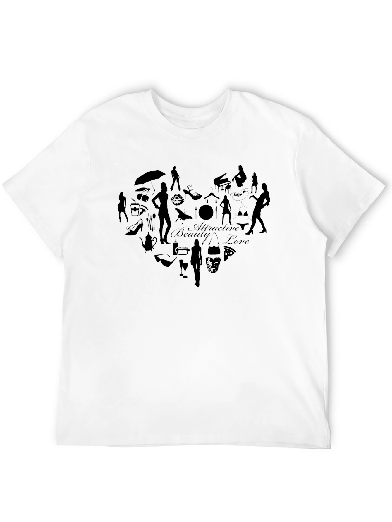 Attractive Beauty Love Heart Graphic Black T-Shirt