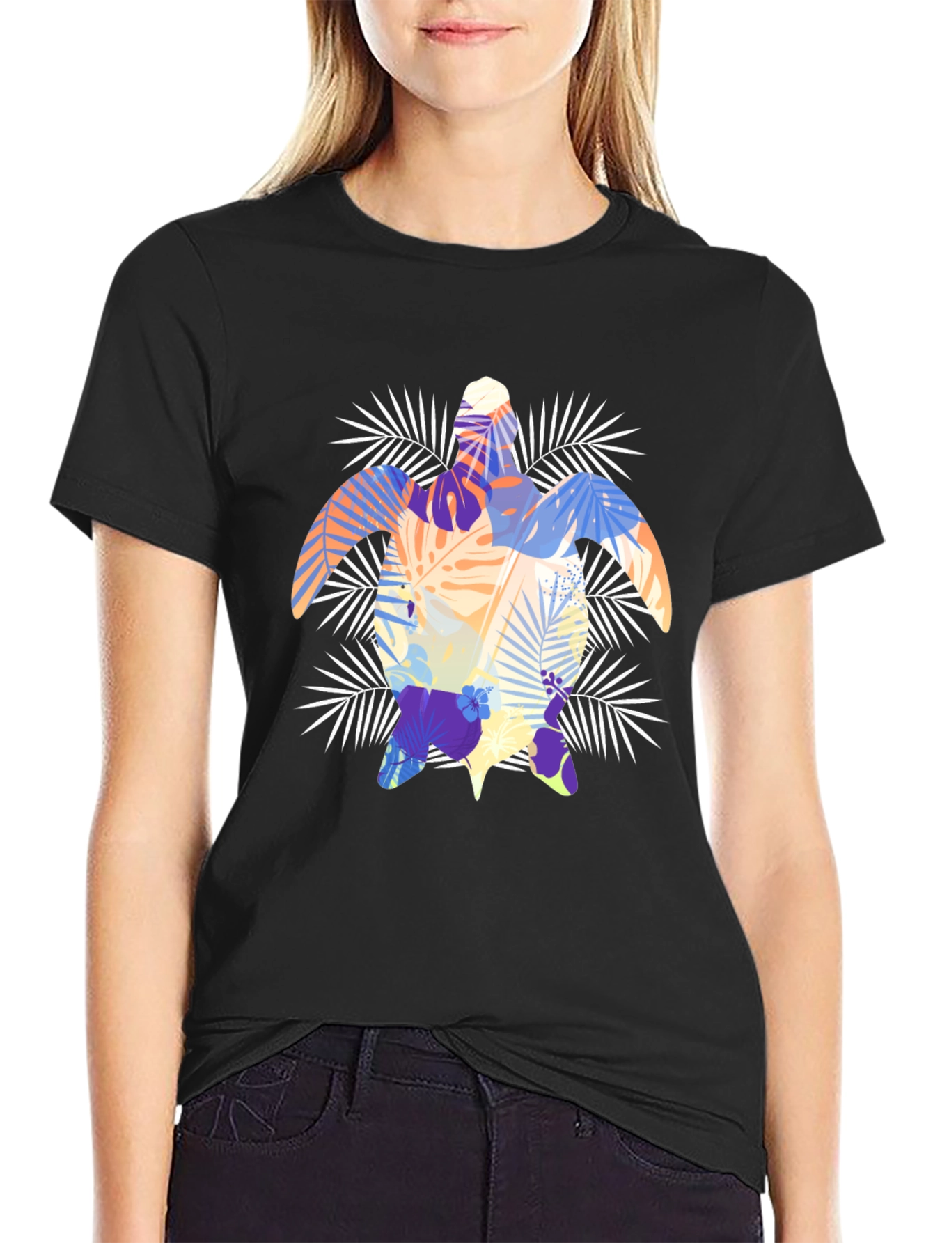 Tropical Turtle Graphic Tee - Black