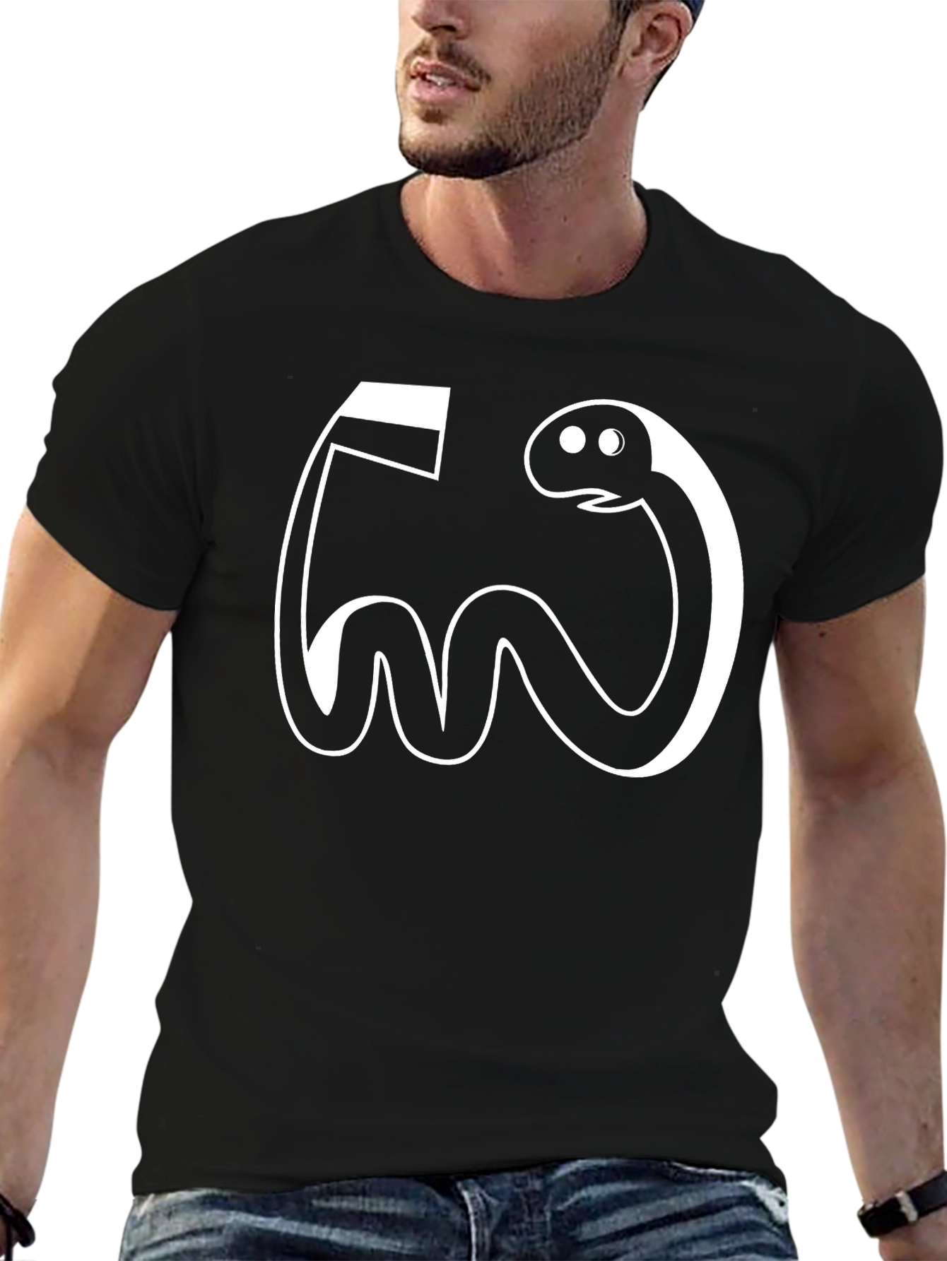 Funny Cartoon Snake Graphic Tee - Black Cotton T-Shirt