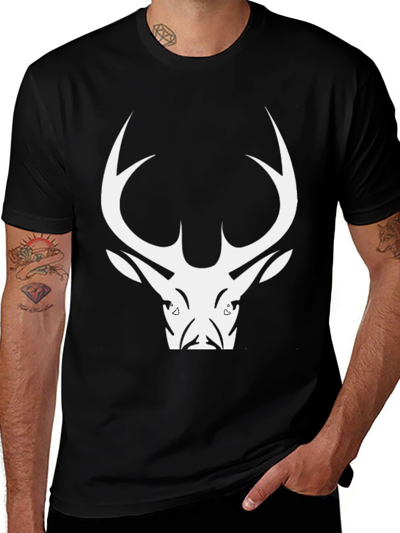 Mens Black Deer Graphic T-Shirt