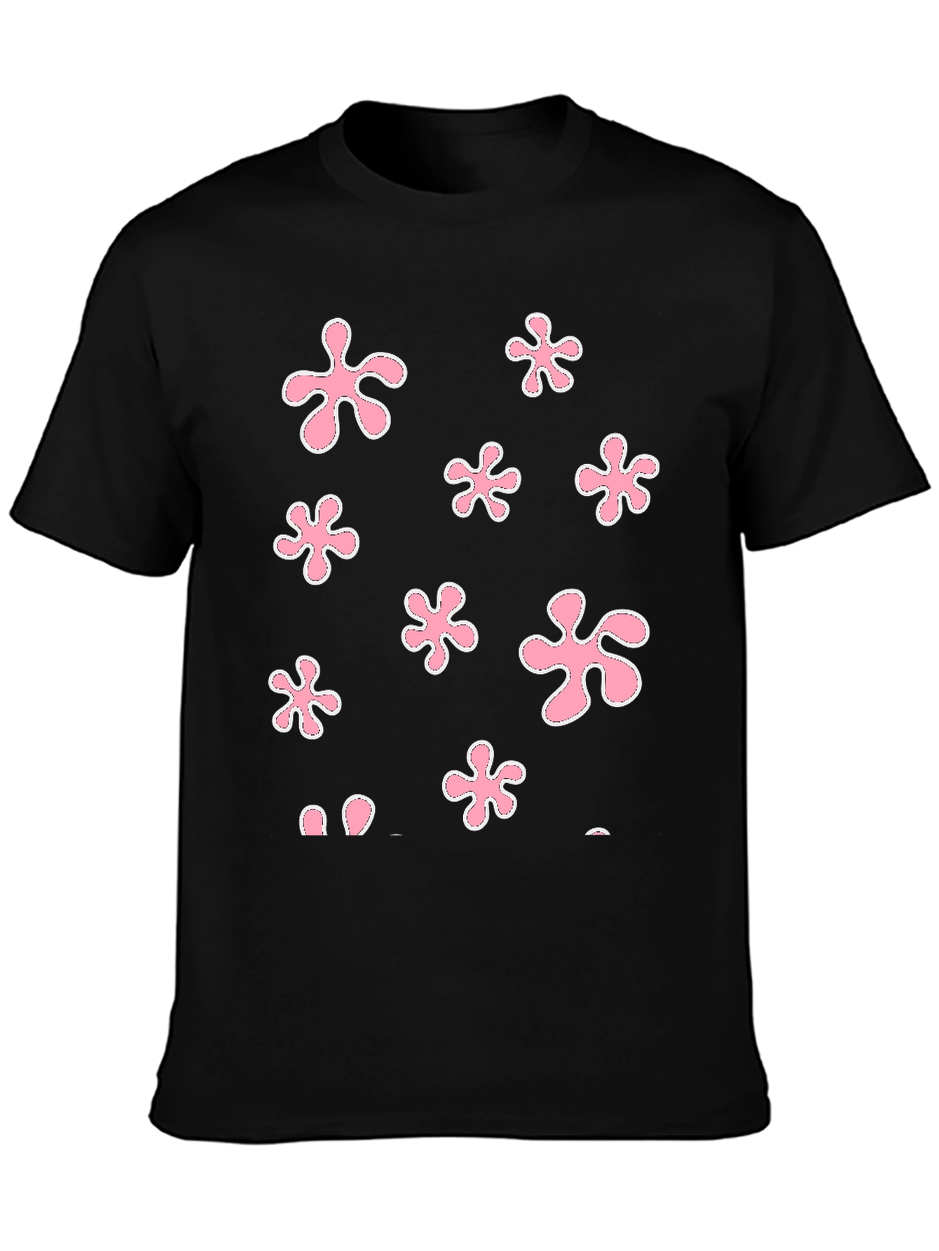 Pink Flower Power Black T-Shirt