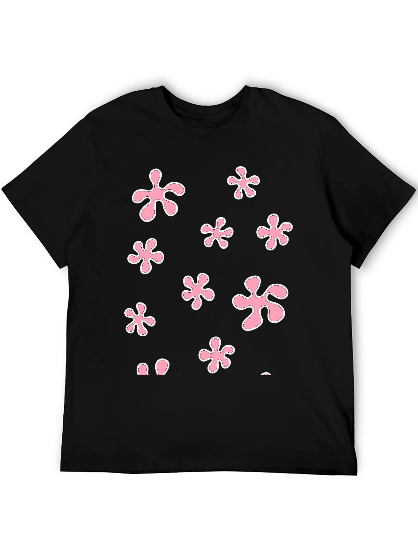 Pink Flower Power Black T-Shirt