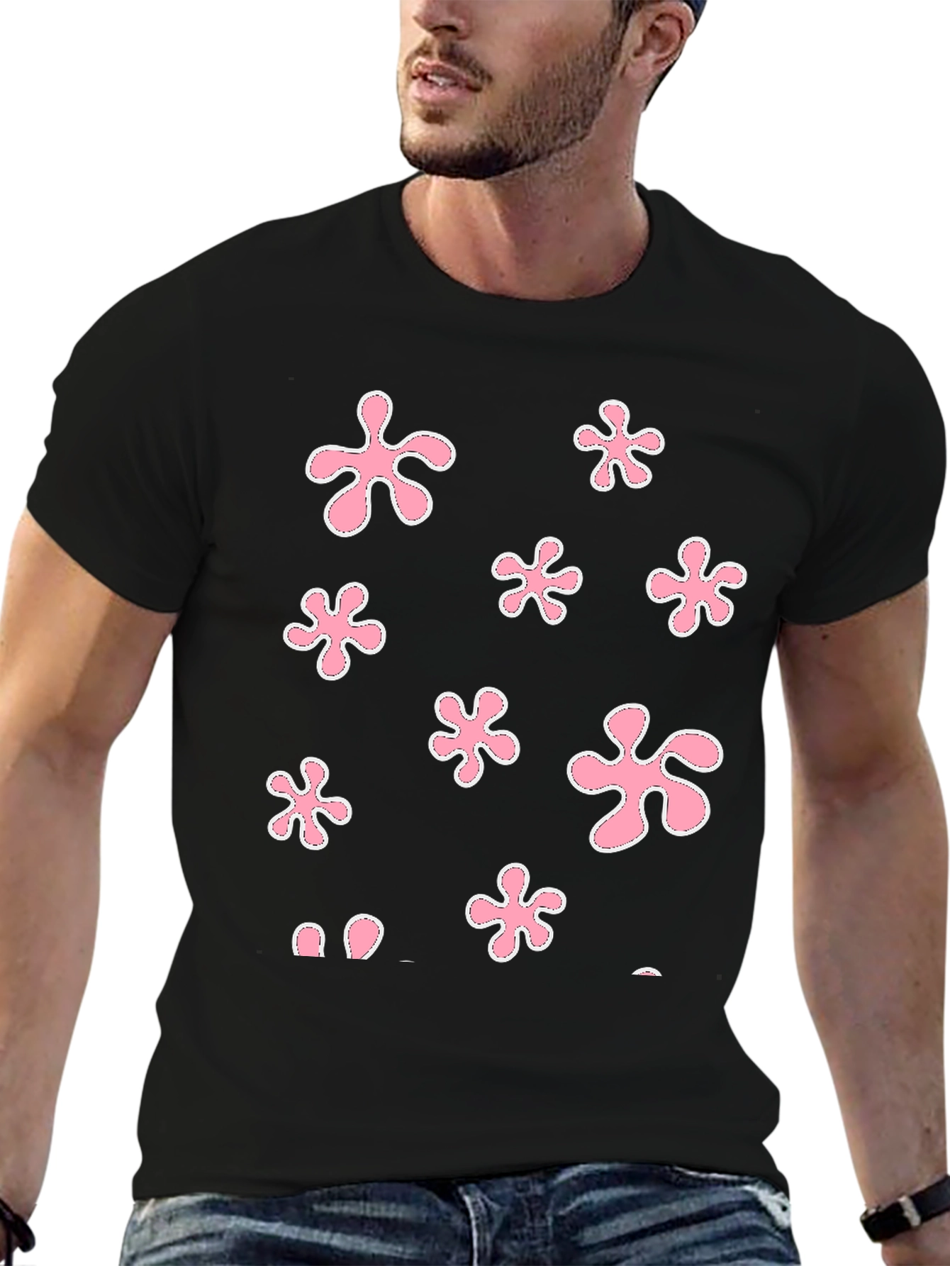 Pink Flower Power Black T-Shirt