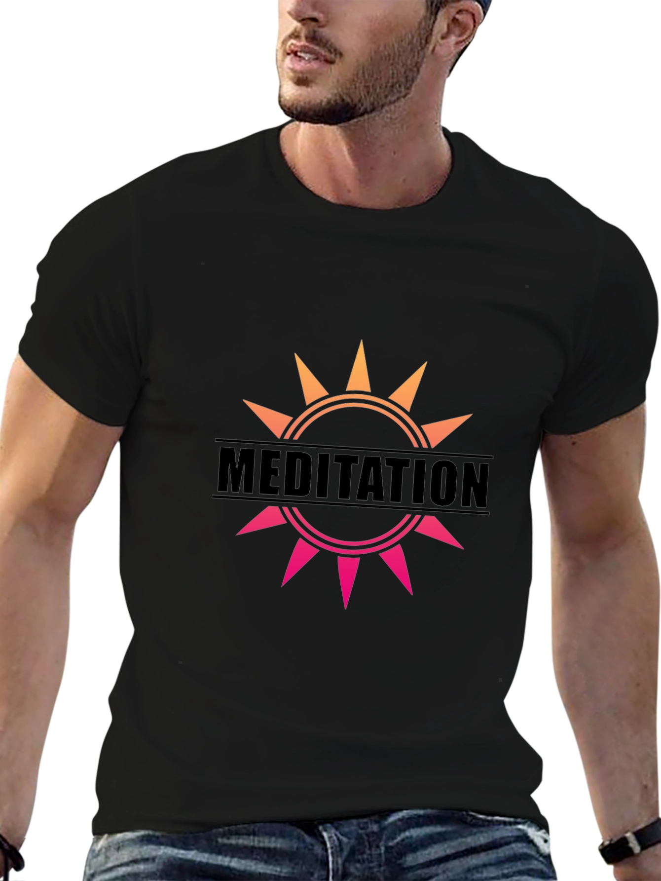 Meditation Sun Graphic Black T-Shirt