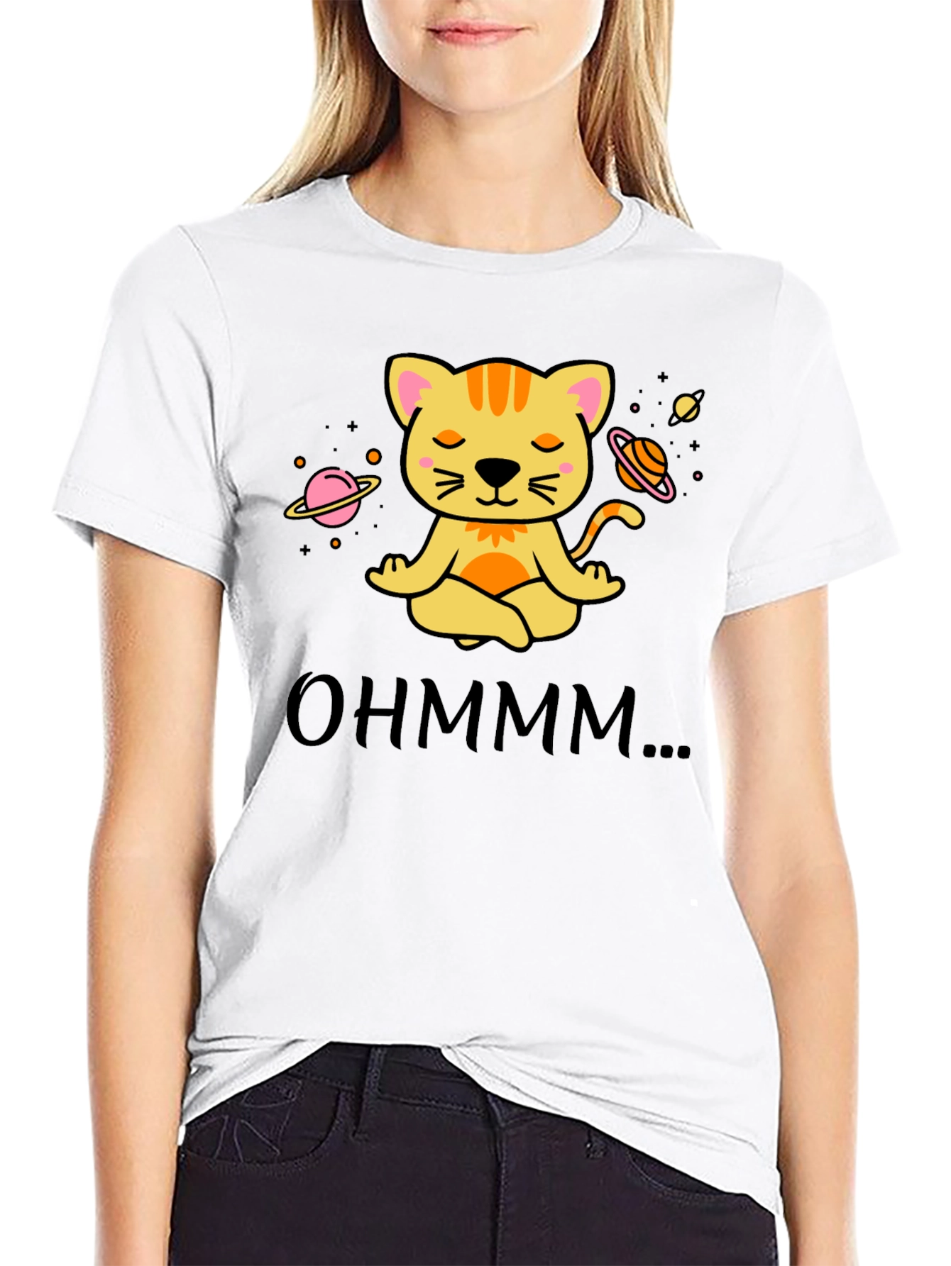 Ohm Cat T-Shirt - Meditating Space Cat Design