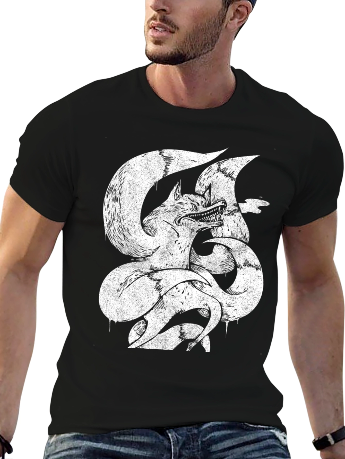 Nine-Tailed Fox Graphic Tee - Mens Black T-Shirt