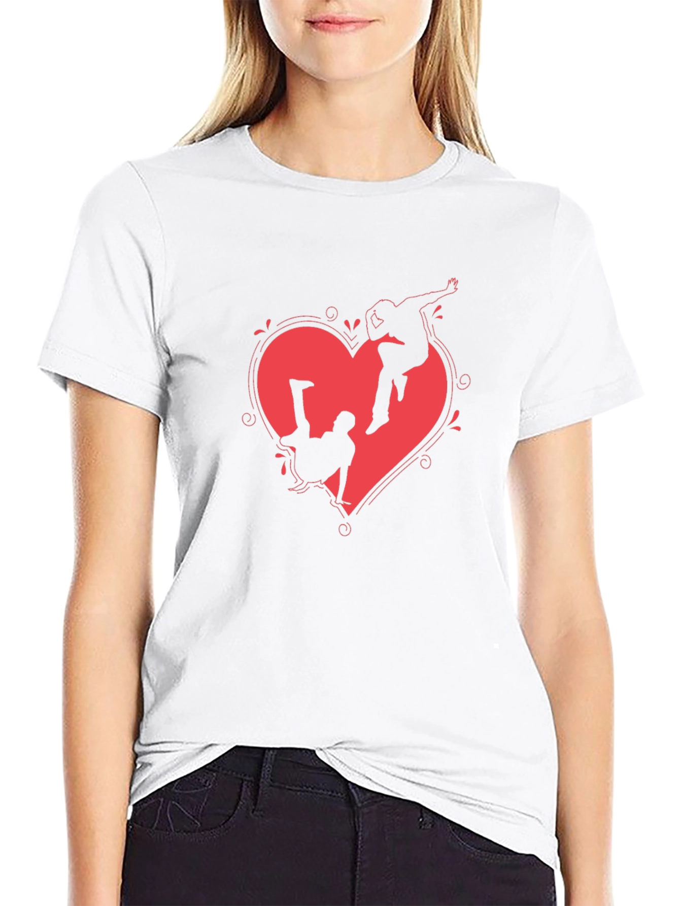 Heart Breakdance Graphic Tee - Black Crewneck T-Shirt
