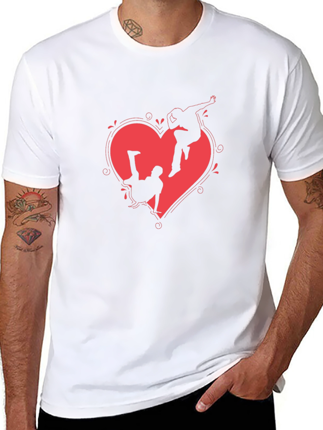 Heart Breakdance Graphic Tee - Black Crewneck T-Shirt