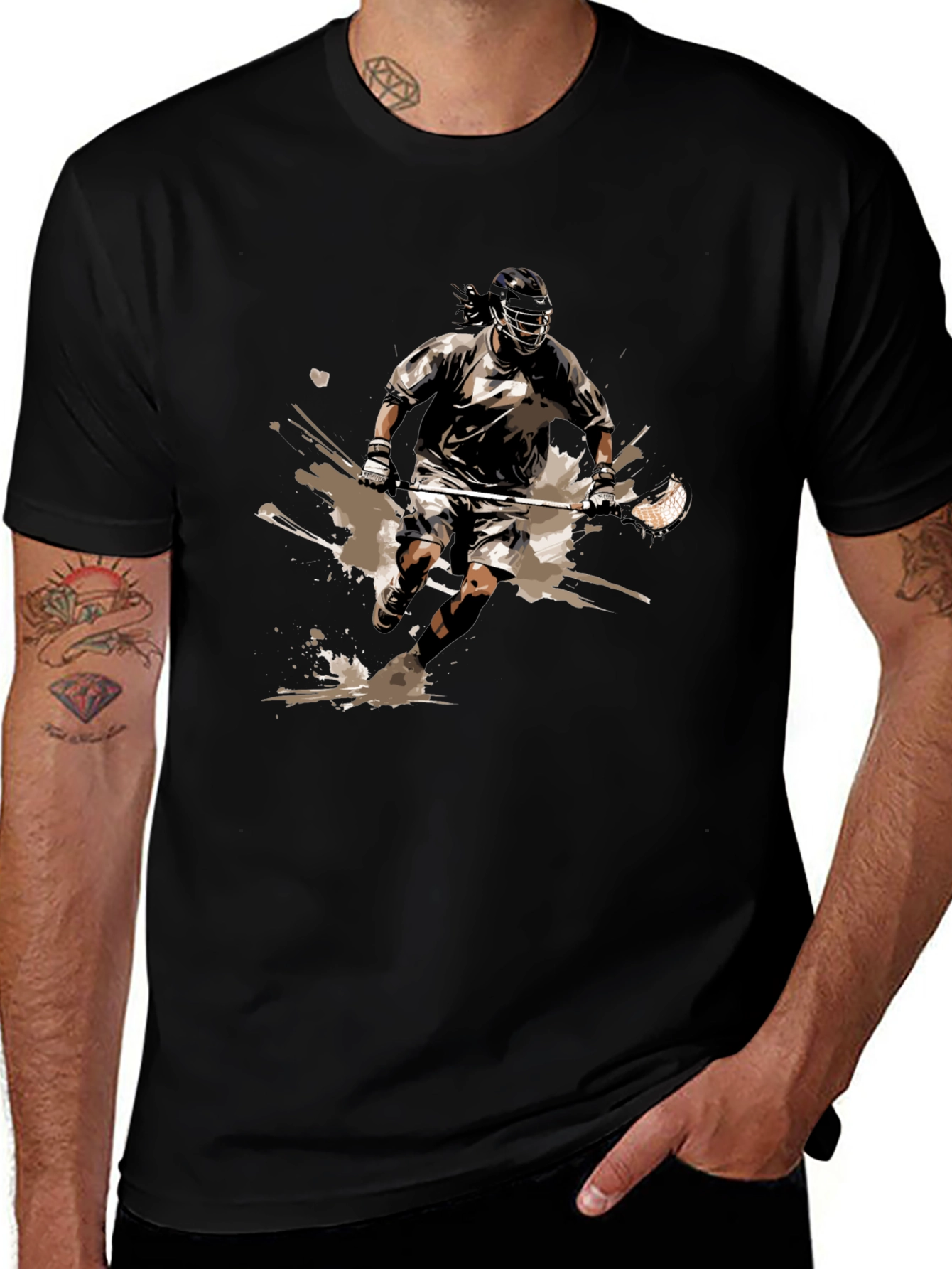 Lacrosse Player Graphic Tee - Black Cotton Comfort