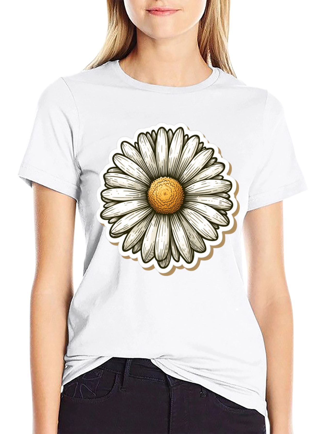 Daisy Flower Graphic Print Black T-Shirt
