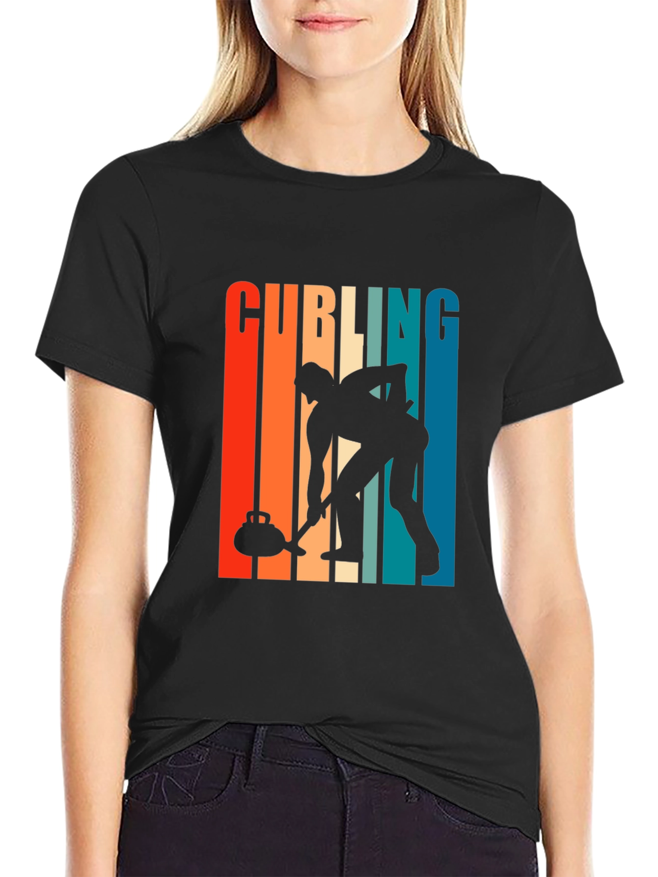 Retro Curling Player Graphic Tee