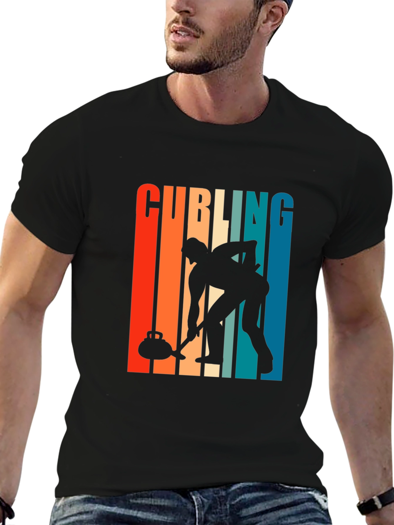 Retro Curling Player Graphic Tee