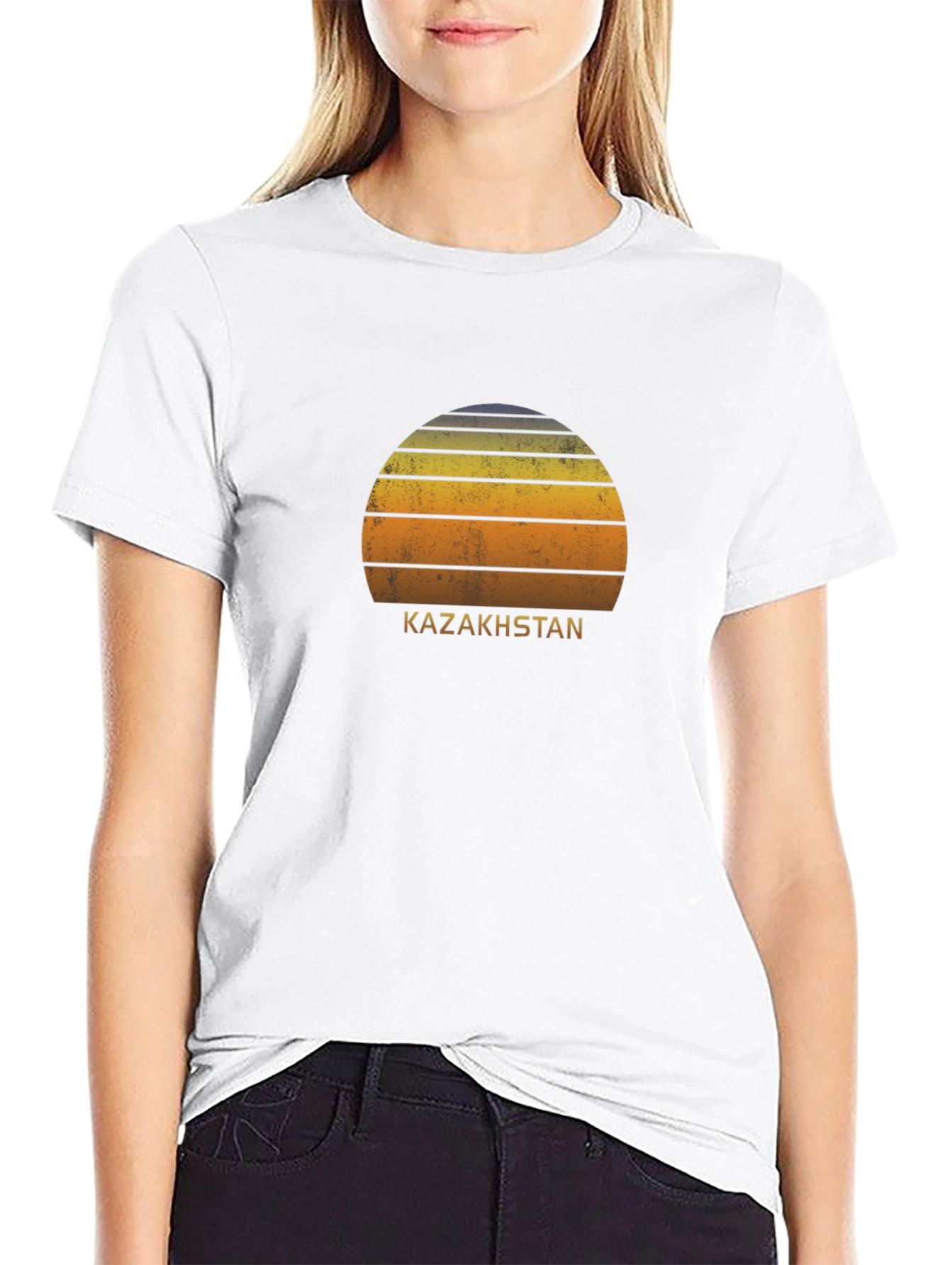 Kazakhstan Sunset Graphic Tee - Retro Style Black T-Shirt