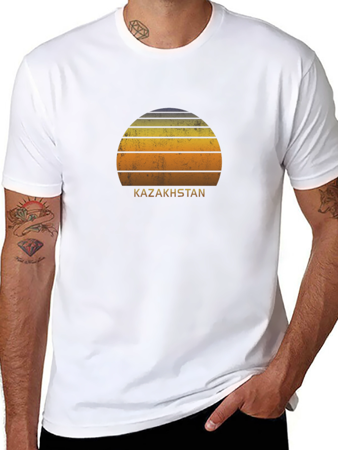 Kazakhstan Sunset Graphic Tee - Retro Style Black T-Shirt