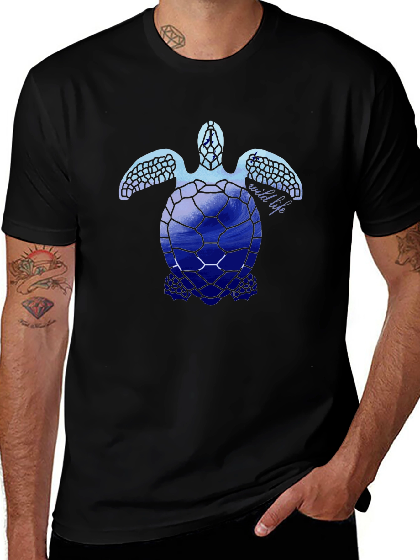 Sea Turtle Wildlife Graphic Tee - Black