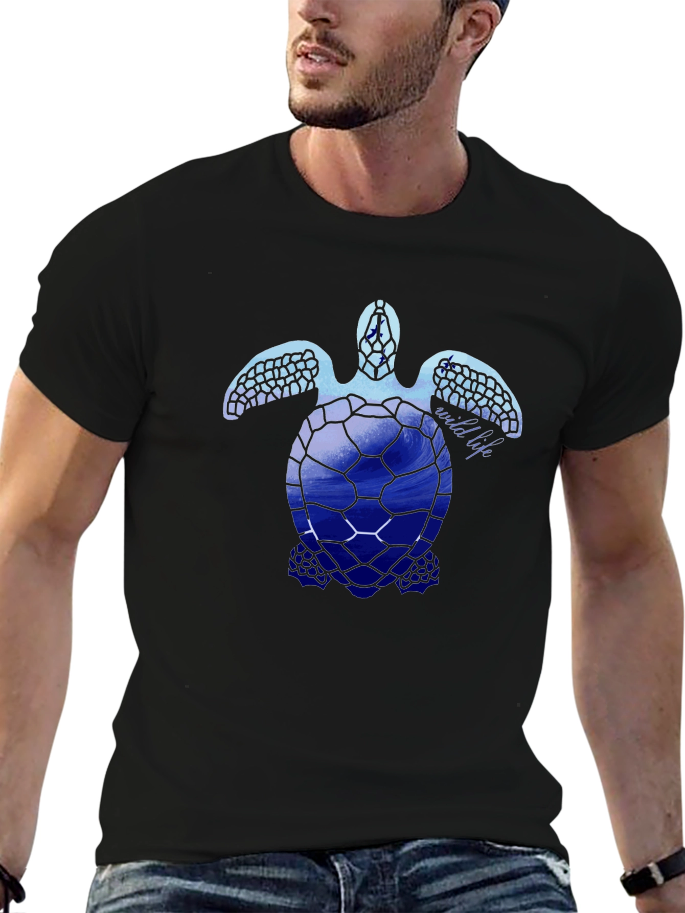 Sea Turtle Wildlife Graphic Tee - Black