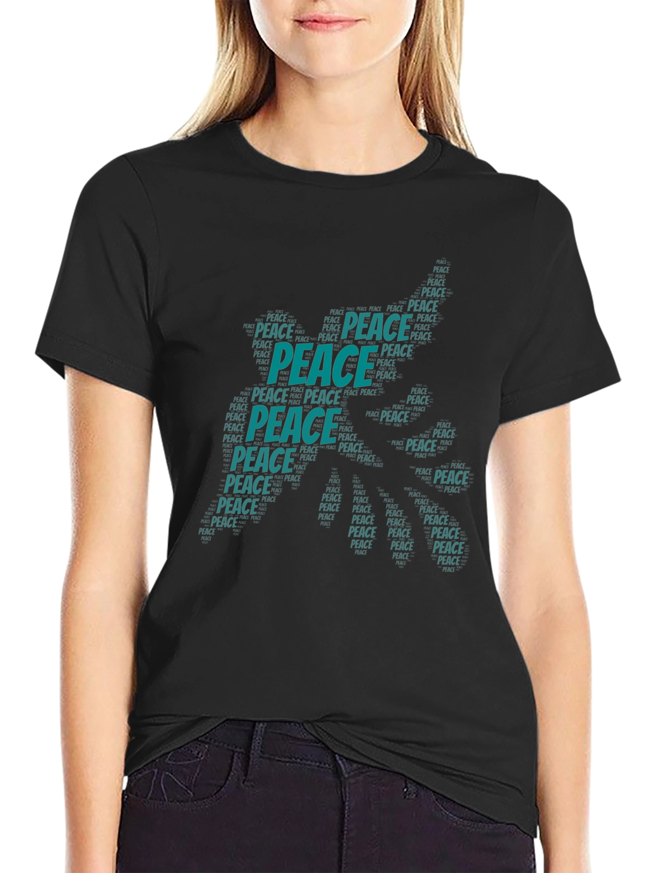 Peace Word Art Graphic T-Shirt - Black