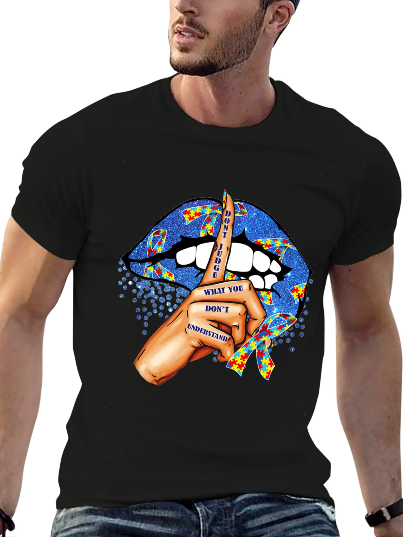 Autism Awareness Graphic Tee - Dont Judge Lips Design