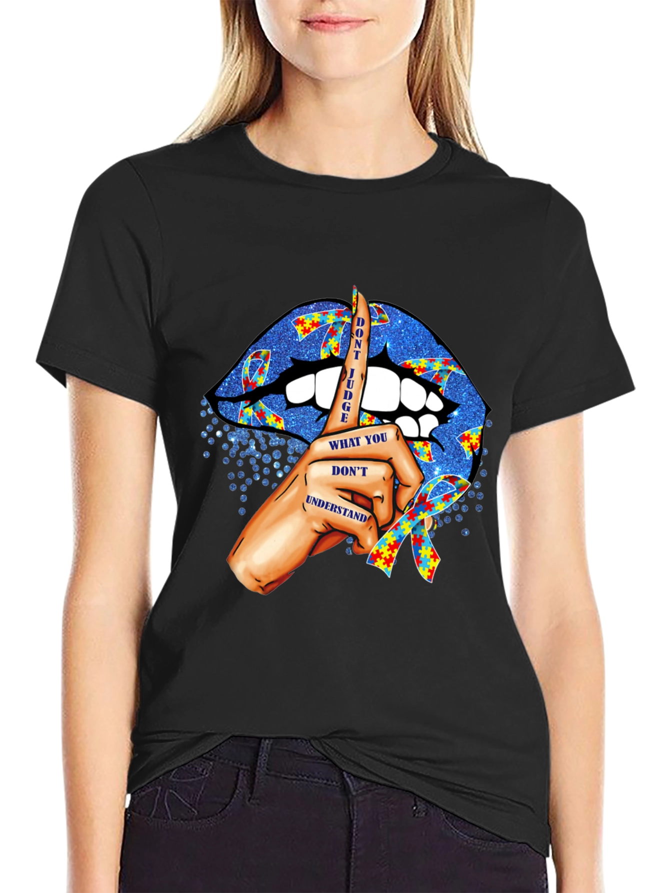 Autism Awareness Graphic Tee - Dont Judge Lips Design