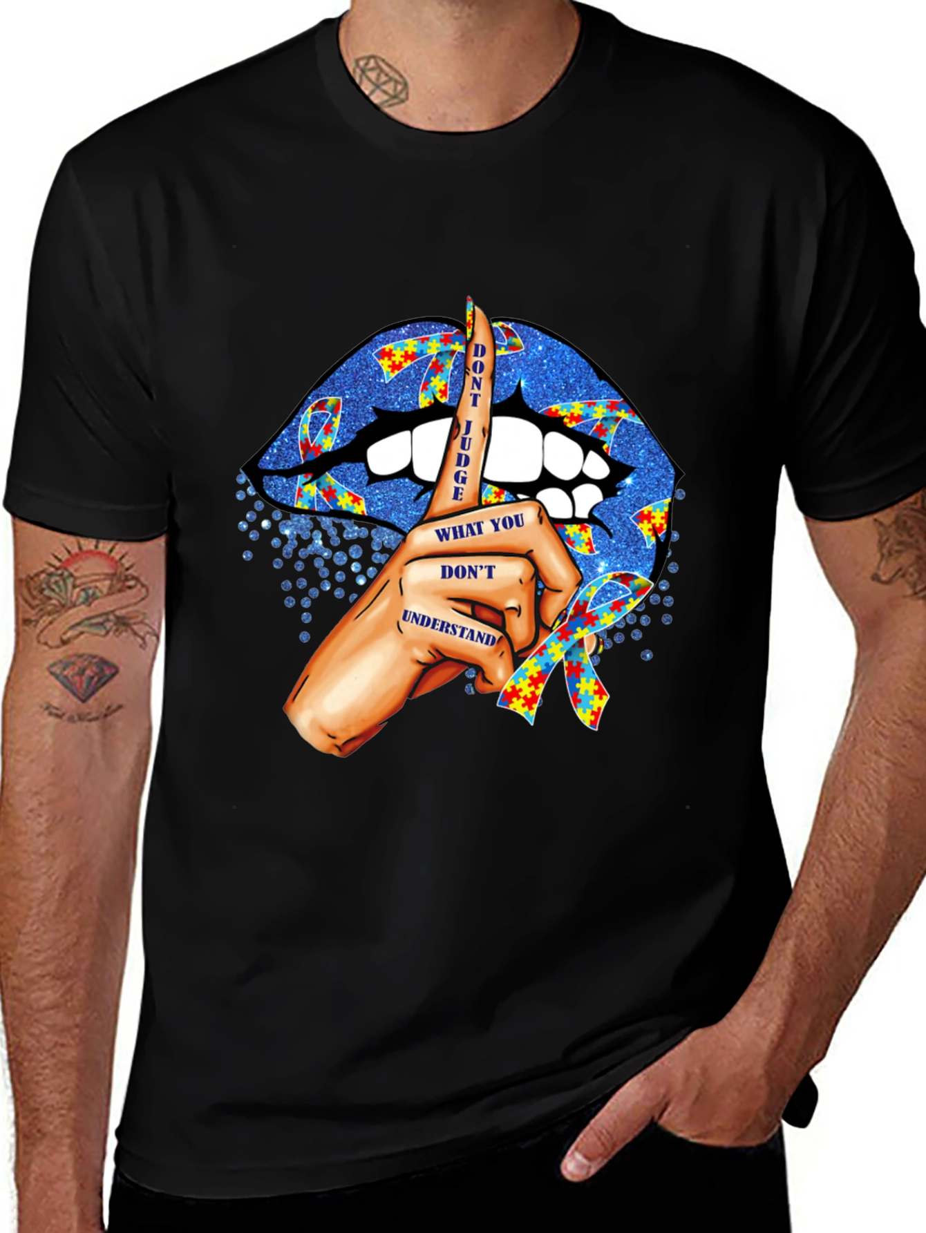 Autism Awareness Graphic Tee - Dont Judge Lips Design