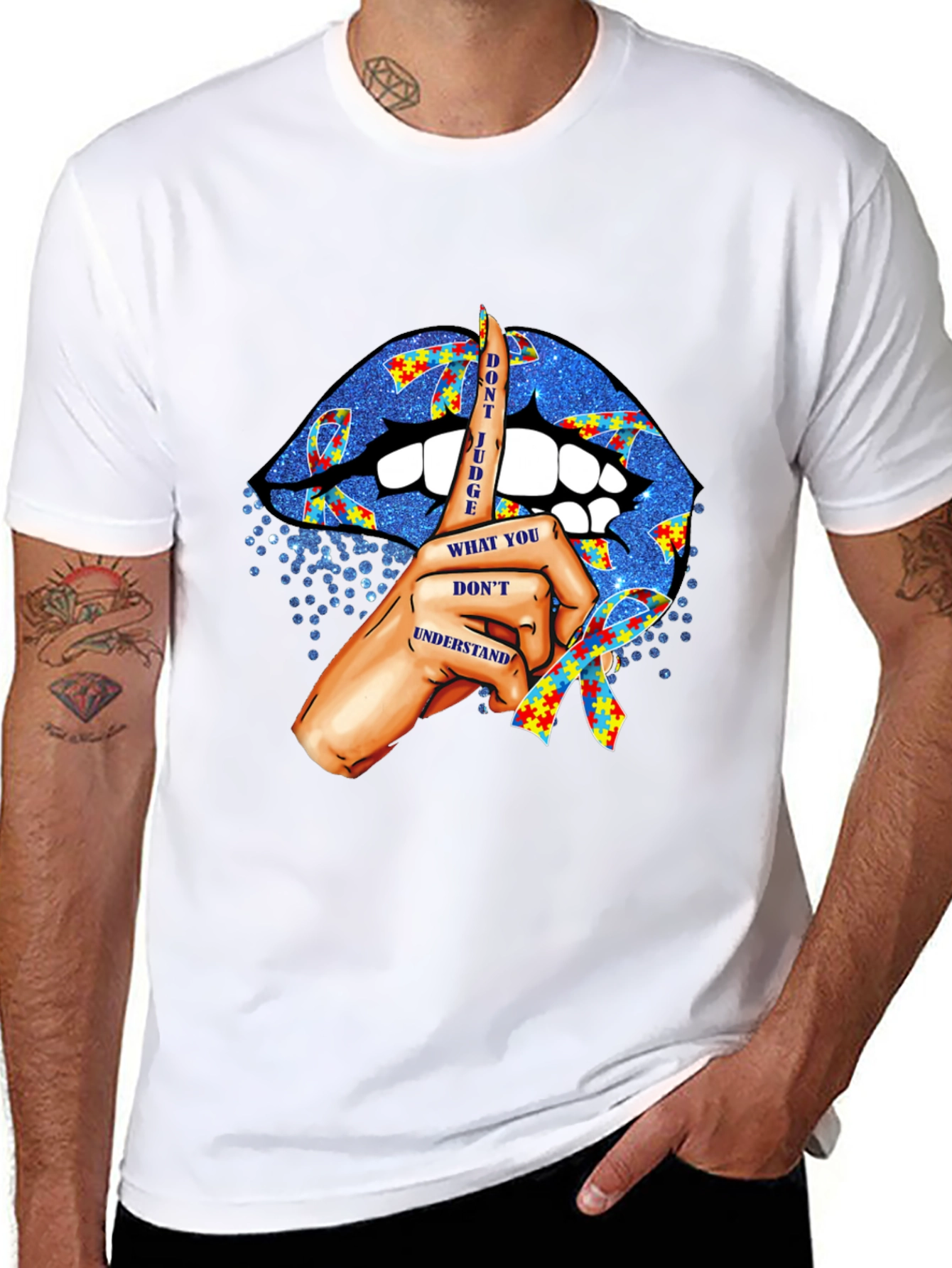Autism Awareness Graphic Tee - Dont Judge Lips Design