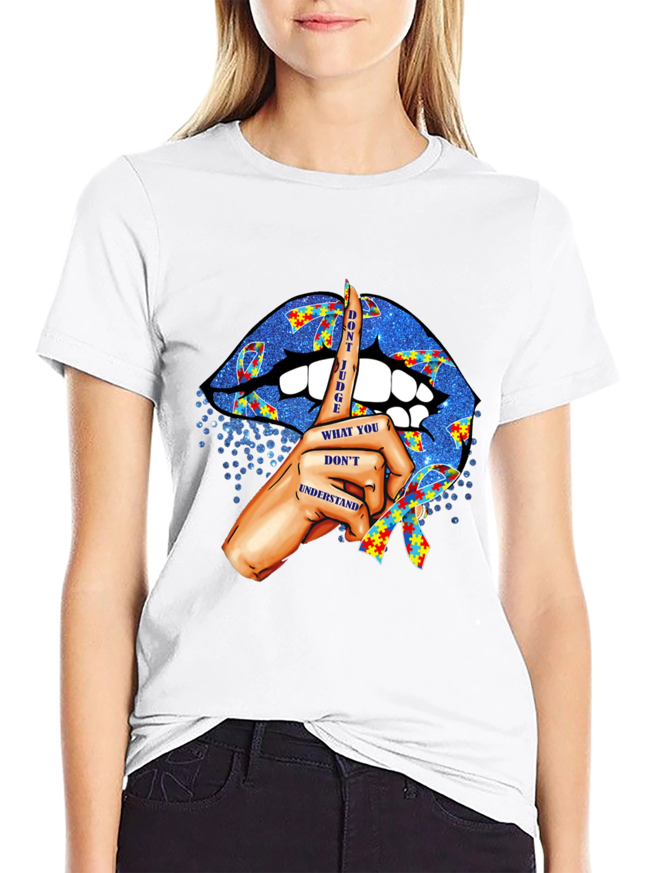 Autism Awareness Graphic Tee - Dont Judge Lips Design