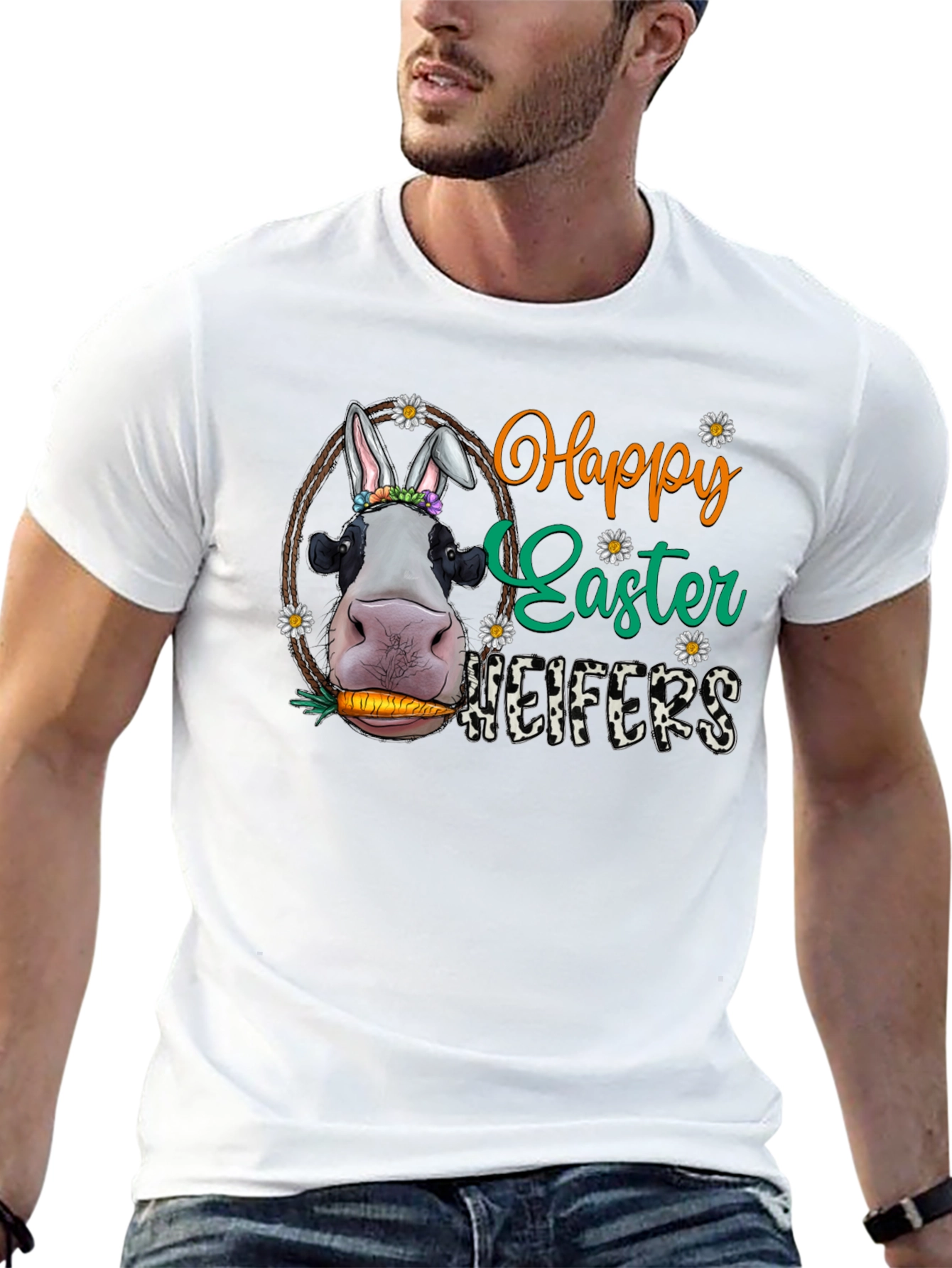 Happy Easter Heifers T-Shirt - Cute Cow Bunny Tee