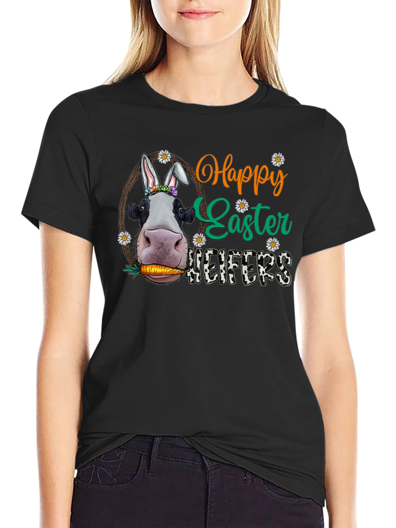 Happy Easter Heifers T-Shirt - Cute Cow Bunny Tee