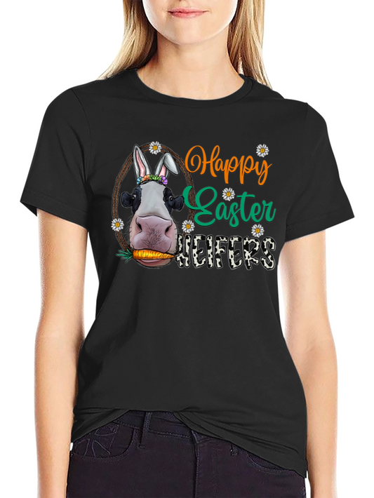 Happy Easter Heifers T-Shirt - Cute Cow Bunny Tee